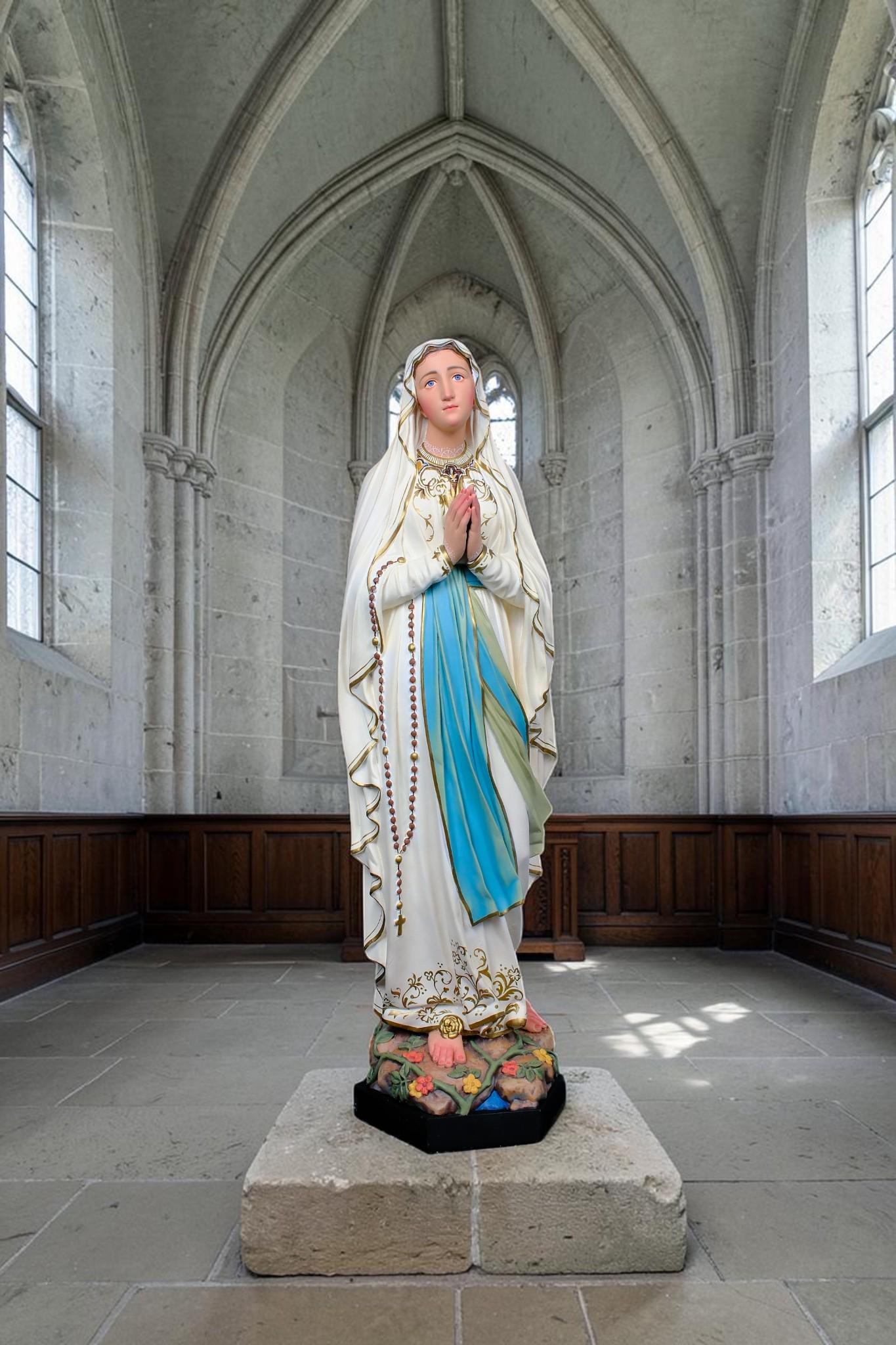Our Lady of Lourdes Statue, Hand-Painted Stone Resin Catholic Home Altar Decor, Marian Religious Figurine (60cm)