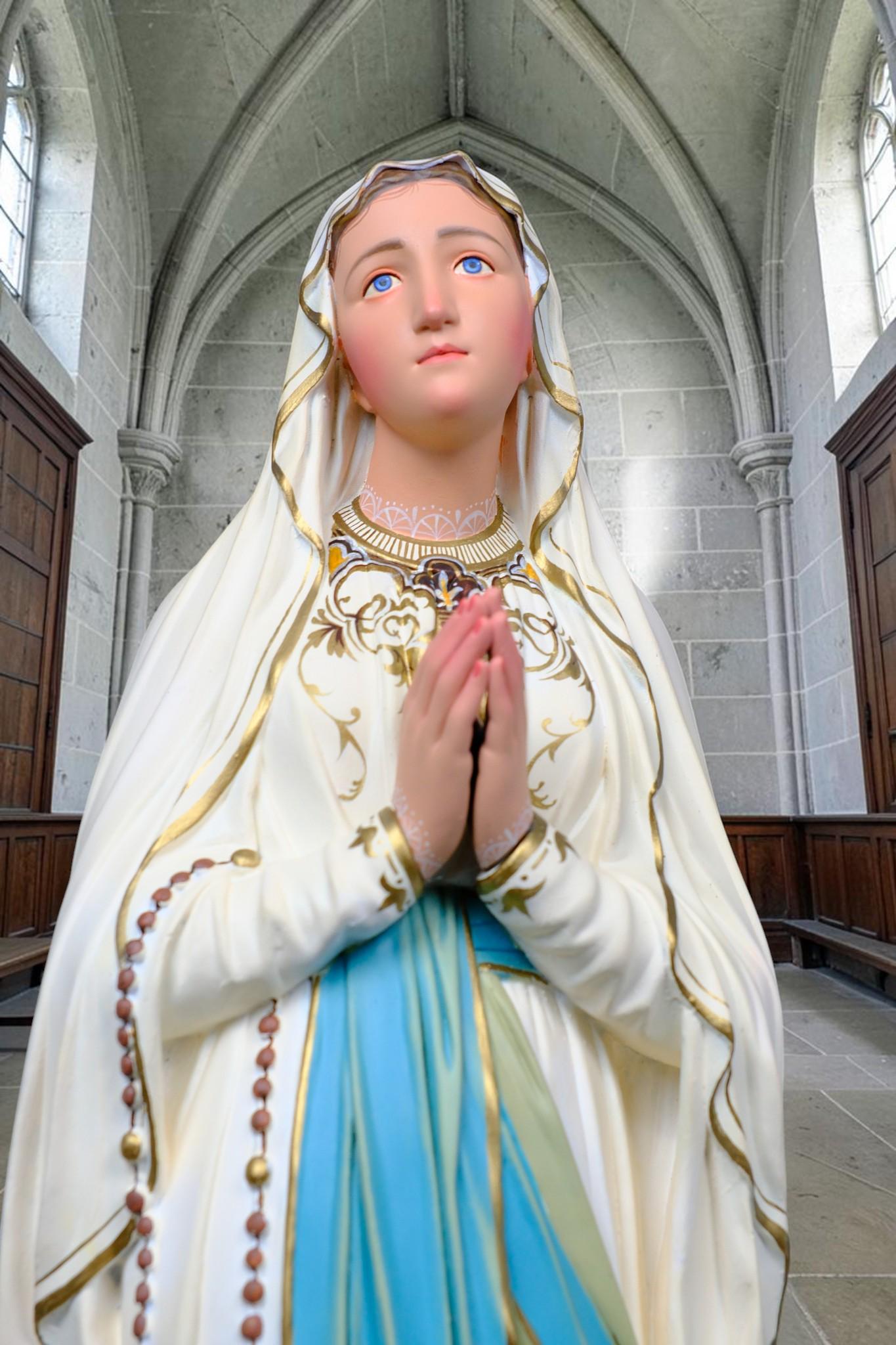 Our Lady of Lourdes Statue, Hand-Painted Stone Resin Catholic Home Altar Decor, Marian Religious Figurine (60cm)
