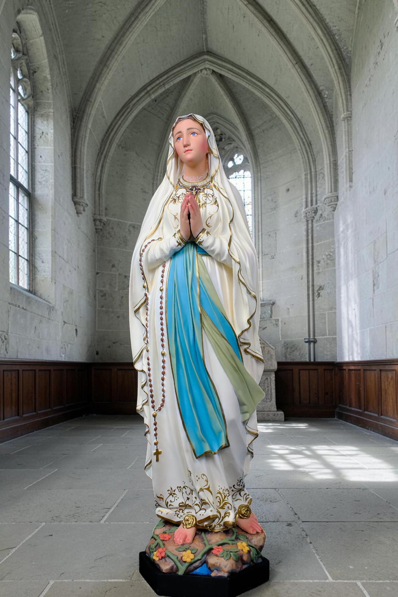 Our Lady of Lourdes Statue, Hand-Painted Stone Resin Catholic Home Altar Decor, Marian Religious Figurine (60cm)