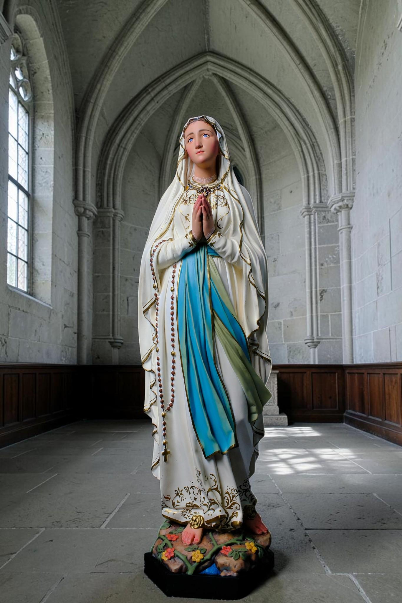 Our Lady of Lourdes Statue, Hand-Painted Stone Resin Catholic Home Altar Decor, Marian Religious Figurine (60cm)