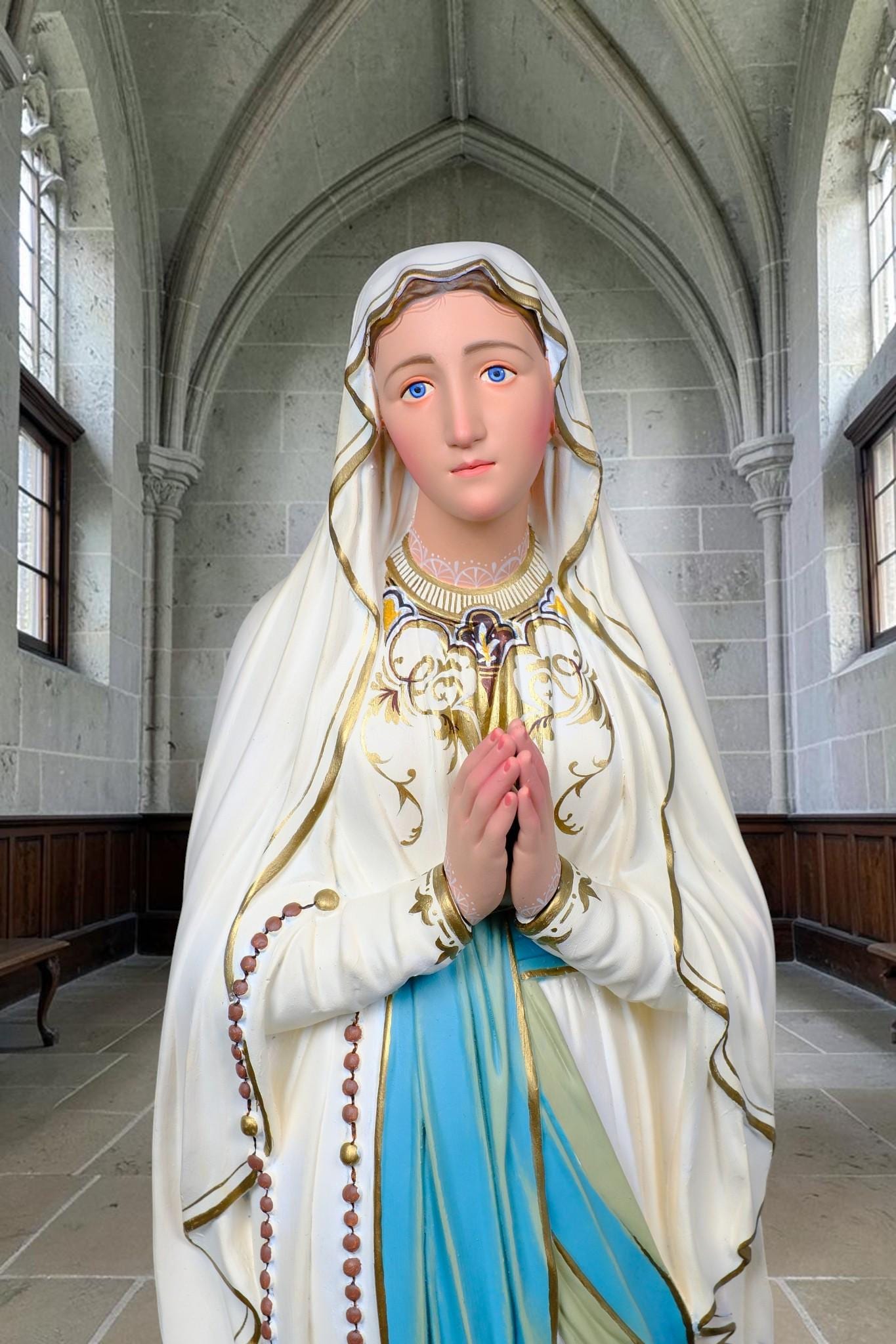 Our Lady of Lourdes Statue, Hand-Painted Stone Resin Catholic Home Altar Decor, Marian Religious Figurine (60cm)