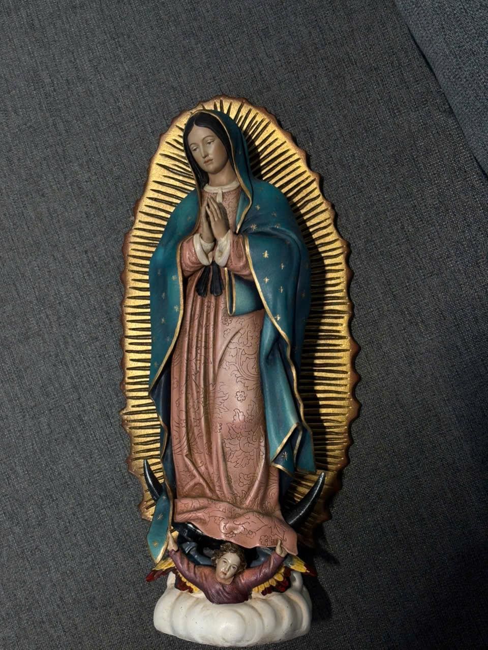 Hand-Painted Our Lady of Guadalupe Statue, Antique Finish Catholic Figurine, Stone Resin Altar Decor