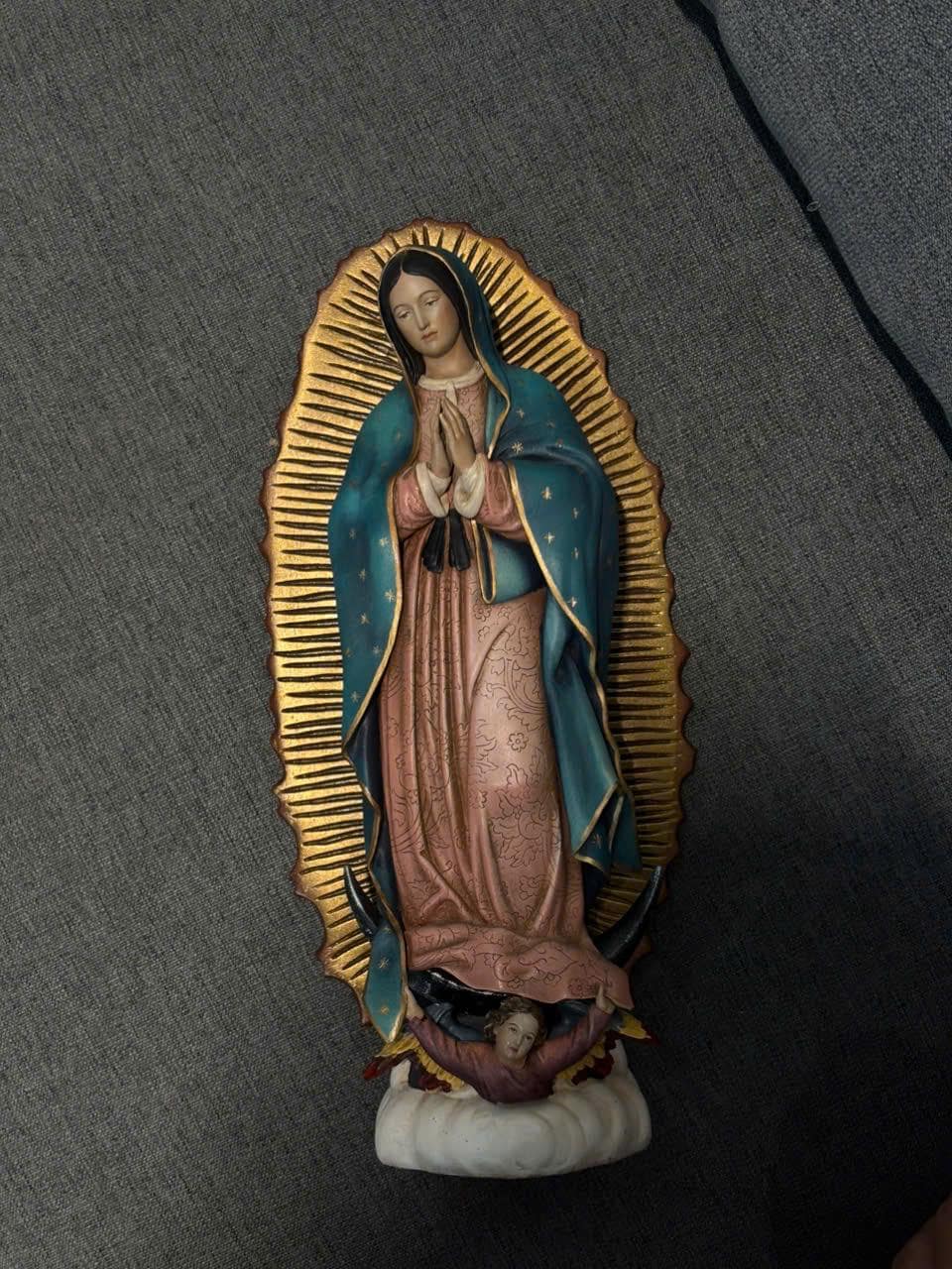 Hand-Painted Our Lady of Guadalupe Statue, Antique Finish Catholic Figurine, Stone Resin Altar Decor