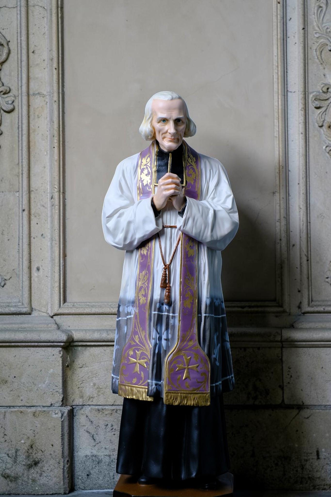 Handmade St John Mary Vianney Statue 37cm Catholic Saint Figurine Curé of Ars Priest Statue Religious Home Altar Catholic Gift