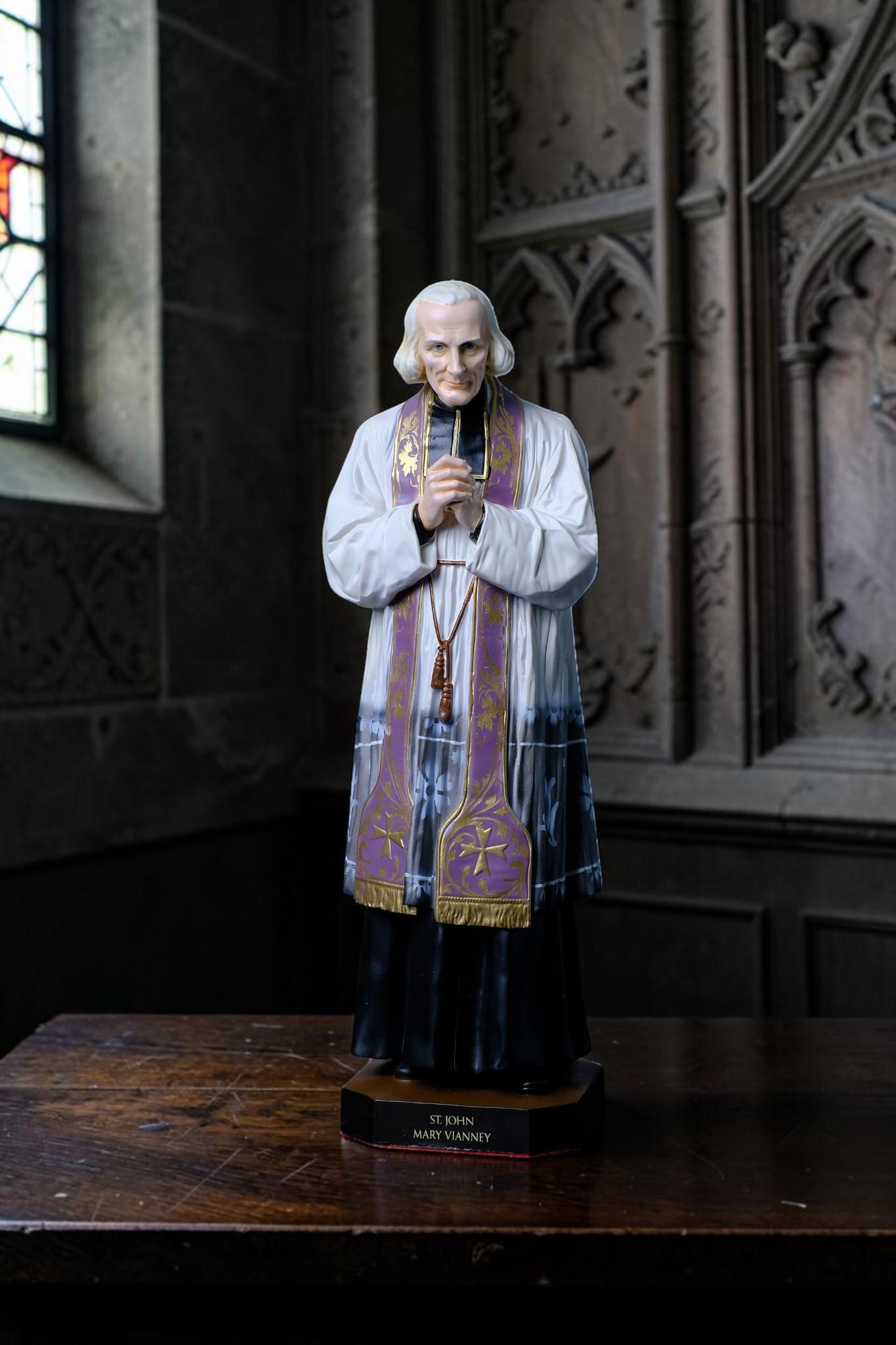 Handmade St John Mary Vianney Statue 37cm Catholic Saint Figurine Curé of Ars Priest Statue Religious Home Altar Catholic Gift