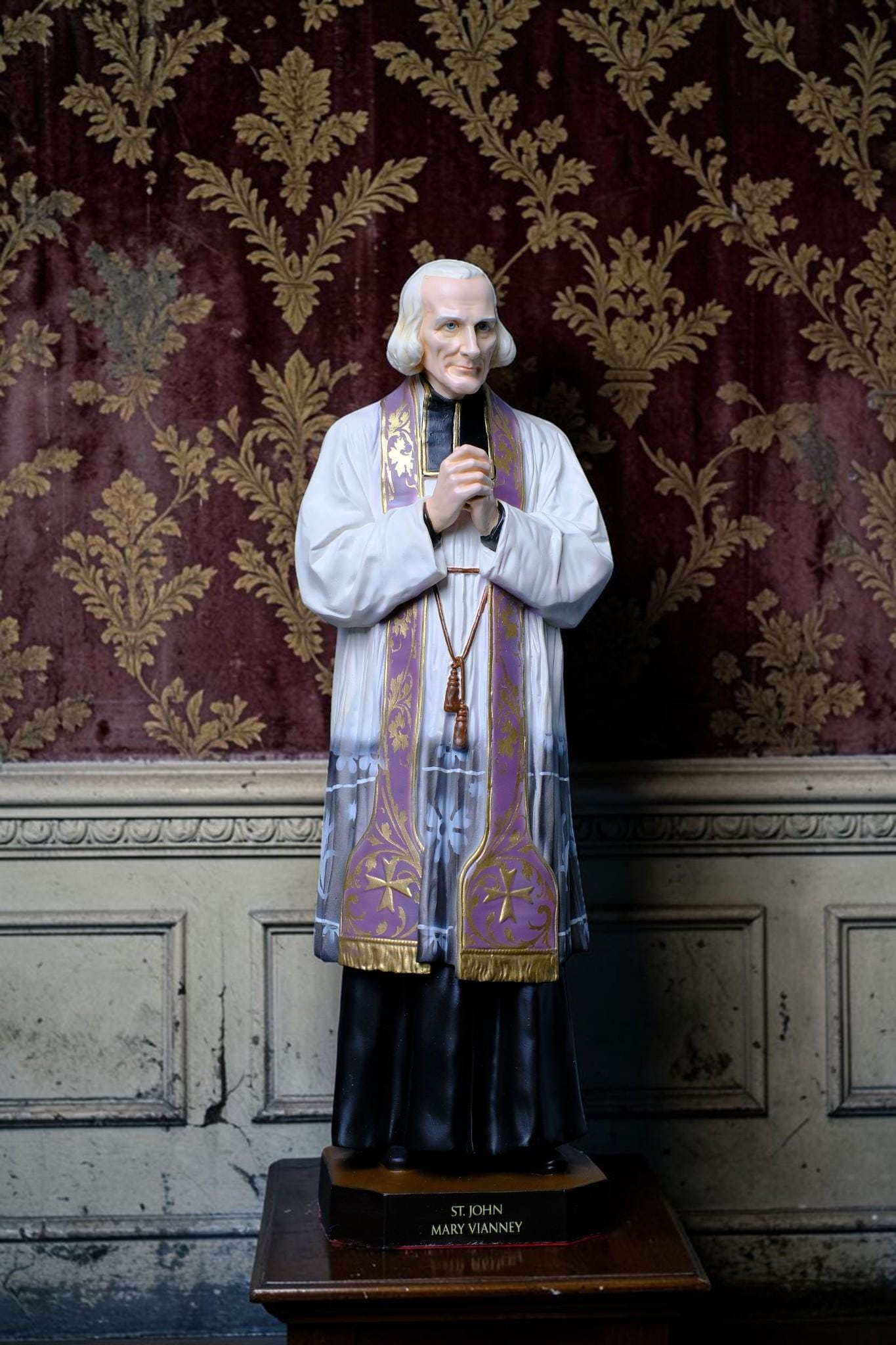 Handmade St John Mary Vianney Statue 37cm Catholic Saint Figurine Curé of Ars Priest Statue Religious Home Altar Catholic Gift