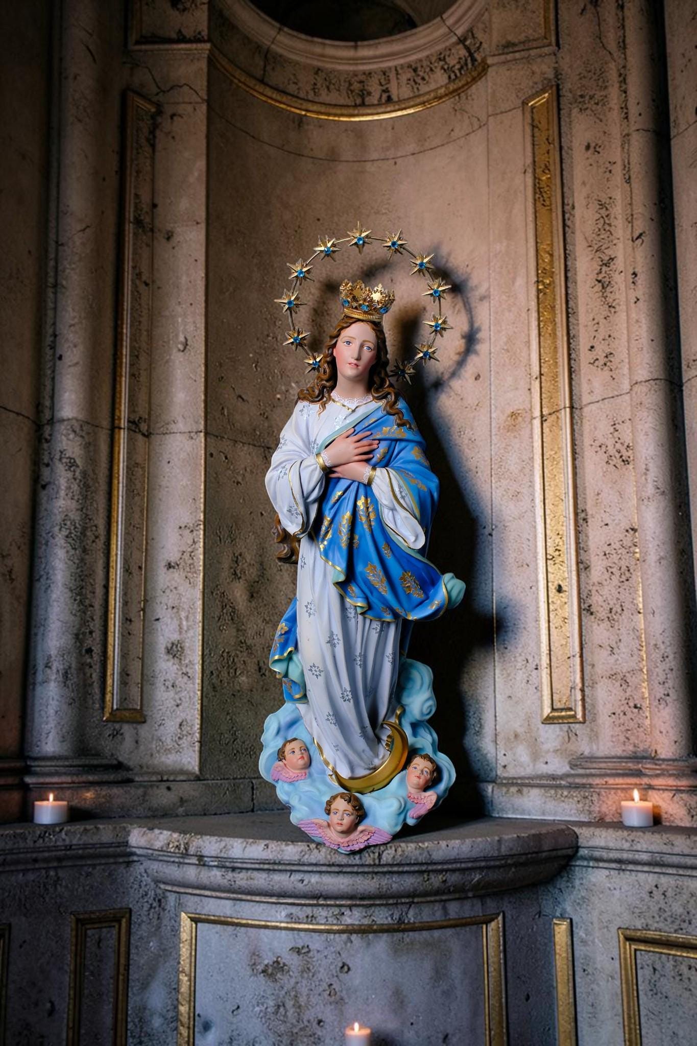 Handmade Assumption Virgin Mary Statue 40cm Catholic Home Altar Figurine
