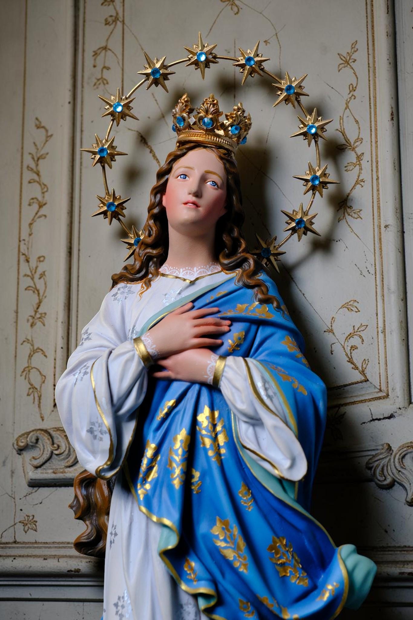 Handmade Assumption Virgin Mary Statue 40cm Catholic Home Altar Figurine