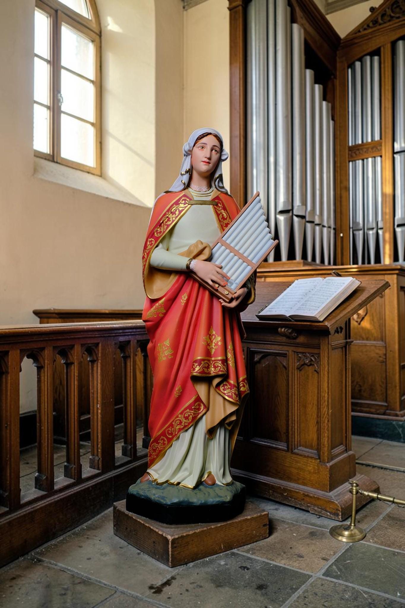 Saint Cecilia Statue, Hand-Painted Stone Resin Catholic Figurine for Home Altar & Music Lovers (40cm)