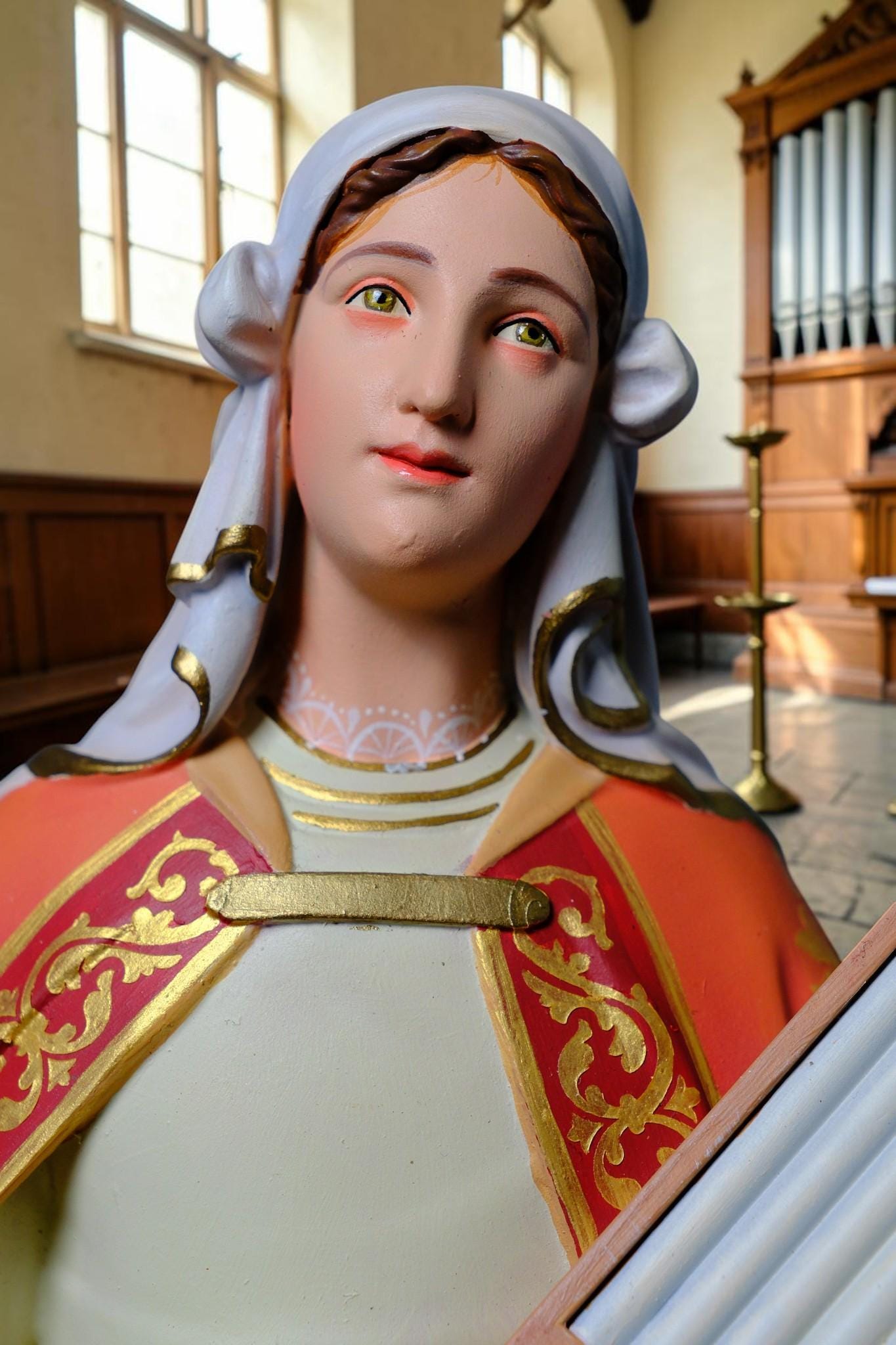 Saint Cecilia Statue, Hand-Painted Stone Resin Catholic Figurine for Home Altar & Music Lovers (40cm)