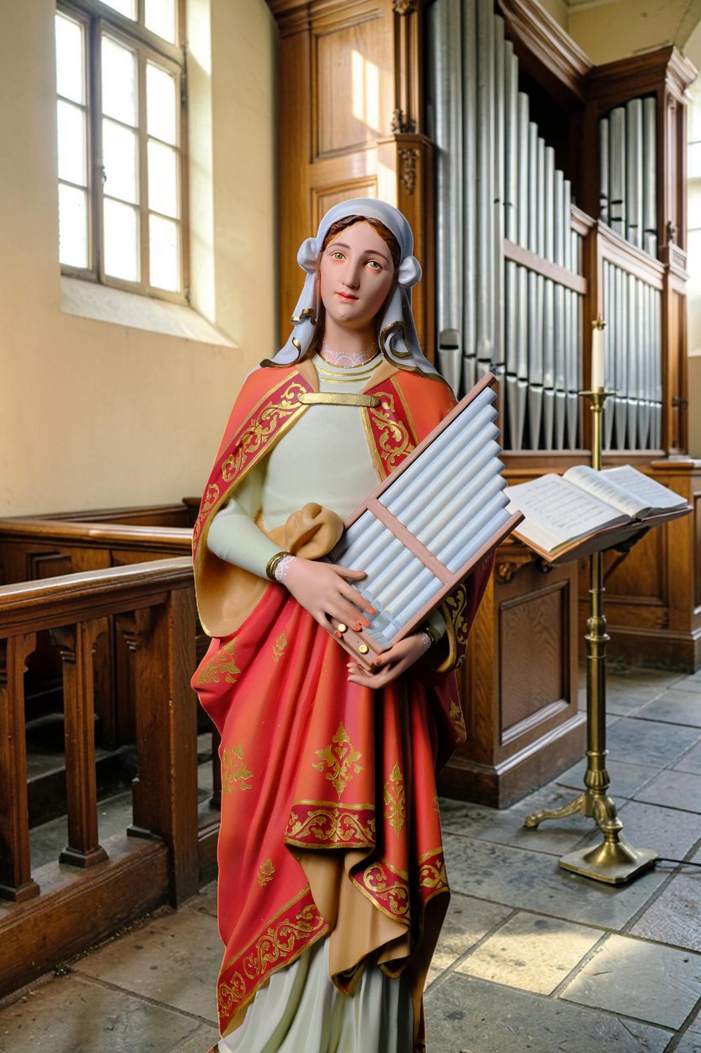 Saint Cecilia Statue, Hand-Painted Stone Resin Catholic Figurine for Home Altar & Music Lovers (40cm)