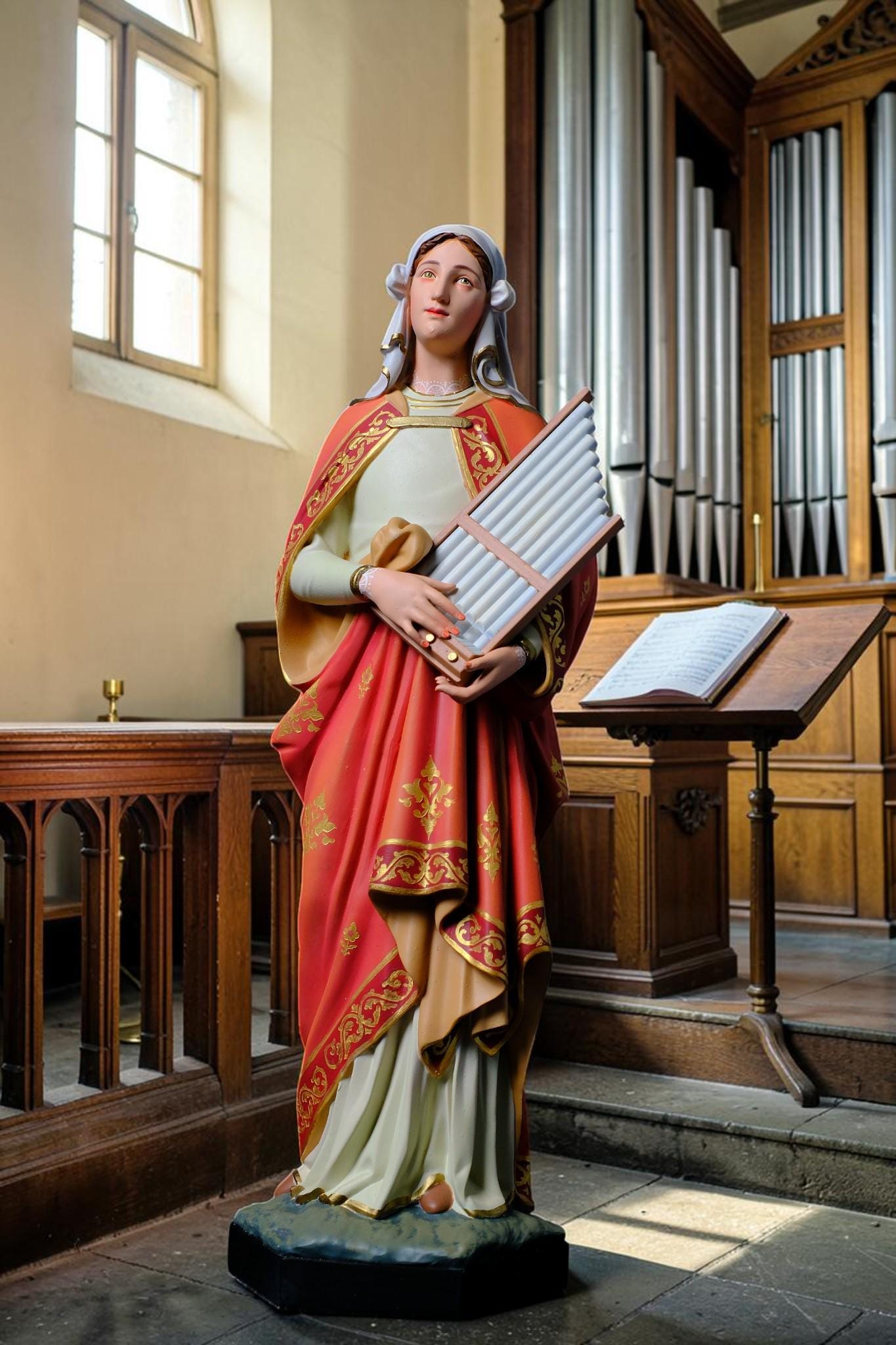 Saint Cecilia Statue, Hand-Painted Stone Resin Catholic Figurine for Home Altar & Music Lovers (40cm)