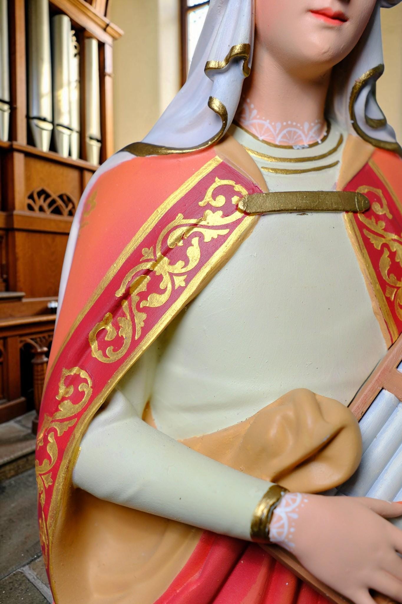 Saint Cecilia Statue, Hand-Painted Stone Resin Catholic Figurine for Home Altar & Music Lovers (40cm)