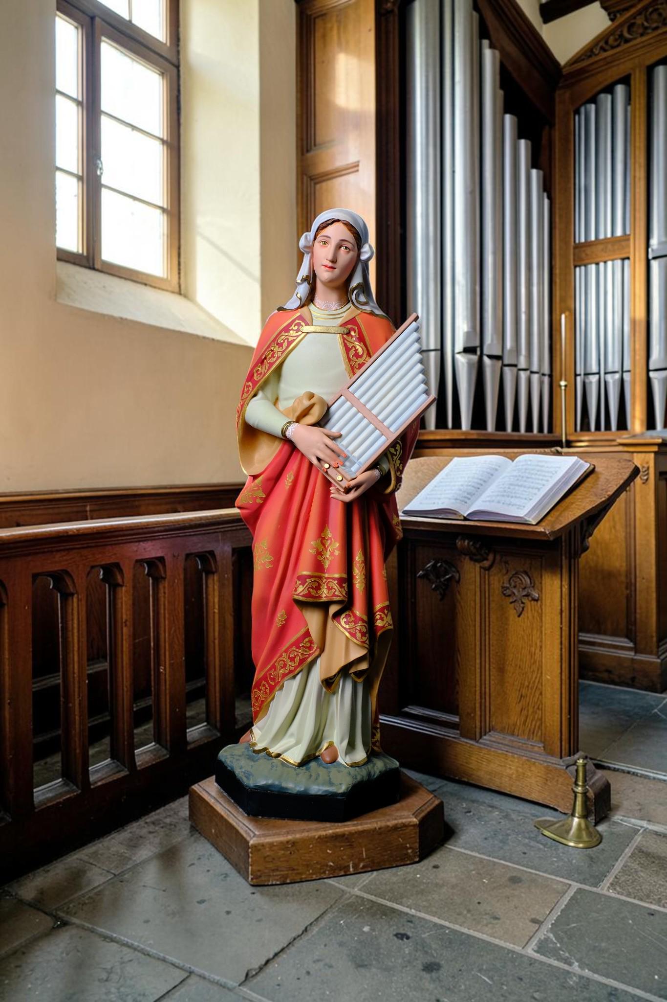 Saint Cecilia Statue, Hand-Painted Stone Resin Catholic Figurine for Home Altar & Music Lovers (40cm)