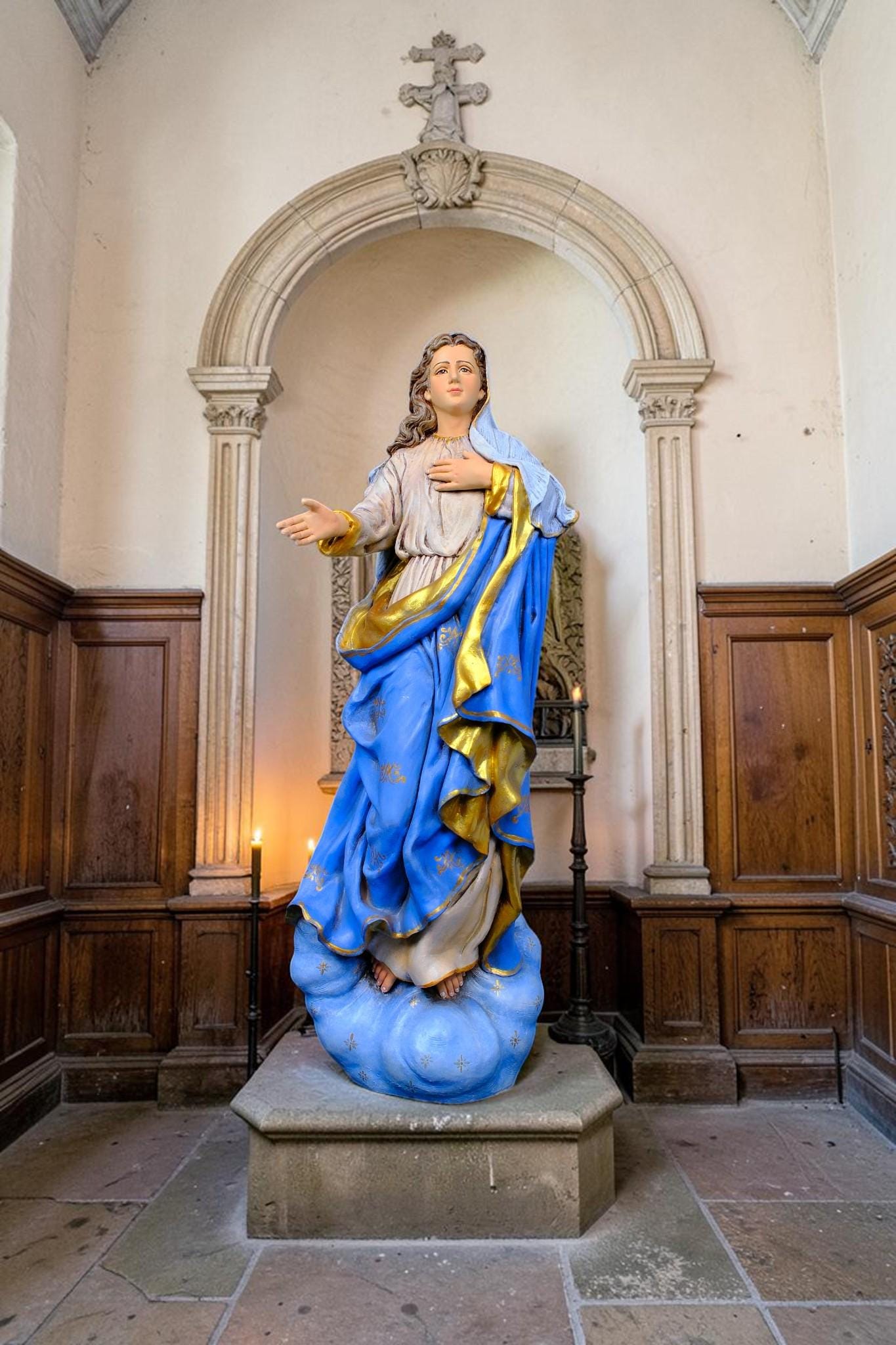 Hand-Painted Assumption of Mary Statue, Ornate Stone Resin Catholic Home Altar Decor, Marian Religious Figurine (50cm)
