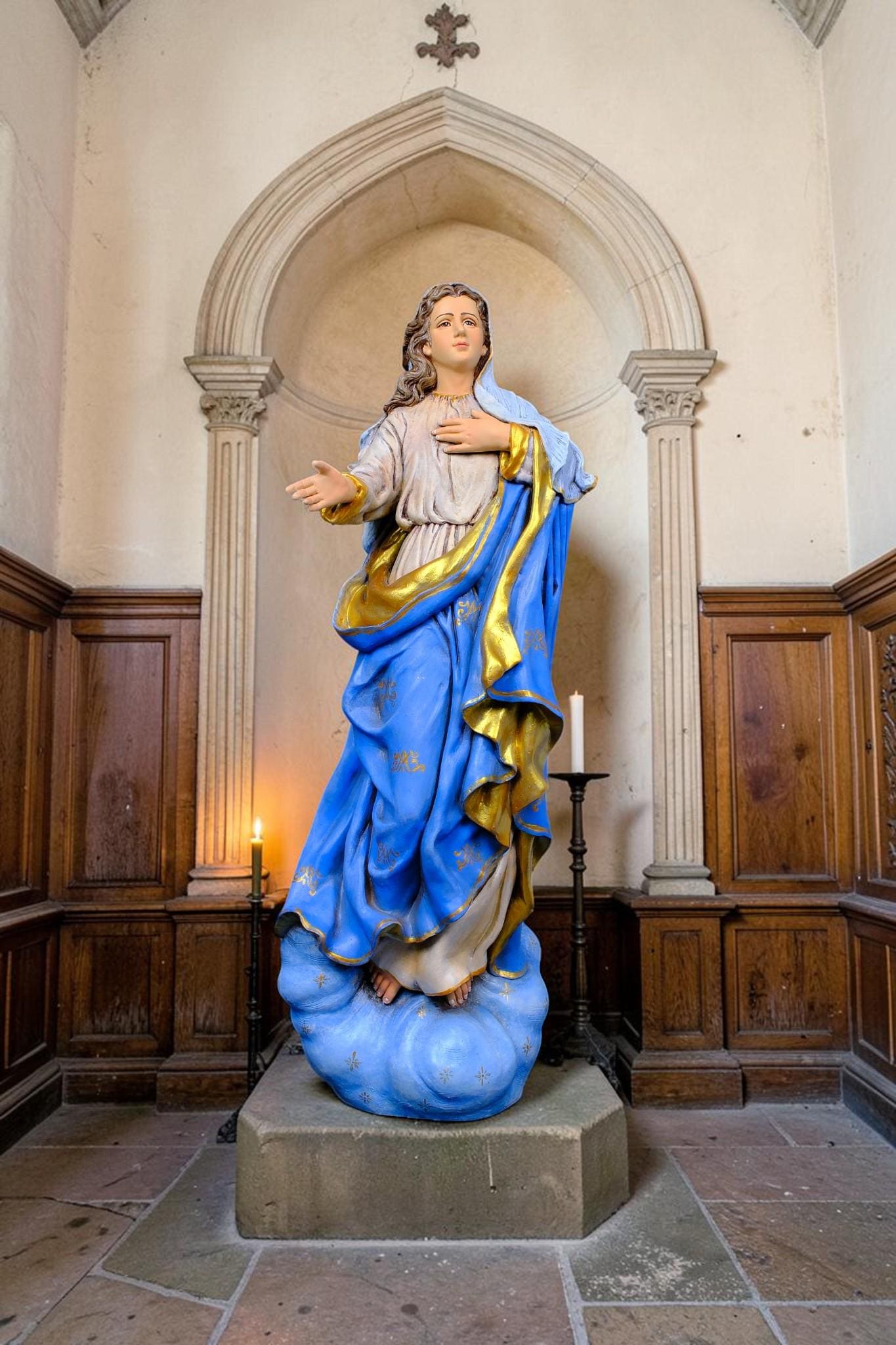 Hand-Painted Assumption of Mary Statue, Ornate Stone Resin Catholic Home Altar Decor, Marian Religious Figurine (50cm)