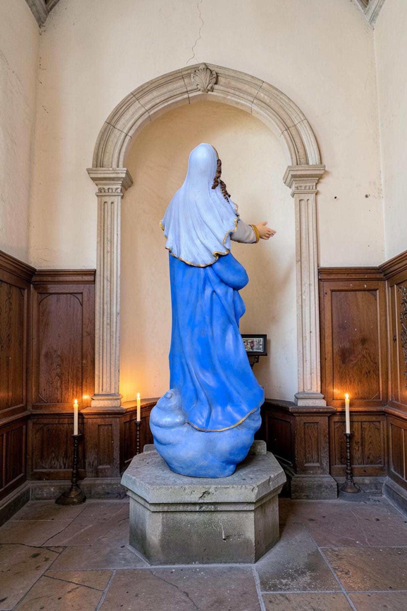 Hand-Painted Assumption of Mary Statue, Ornate Stone Resin Catholic Home Altar Decor, Marian Religious Figurine (50cm)