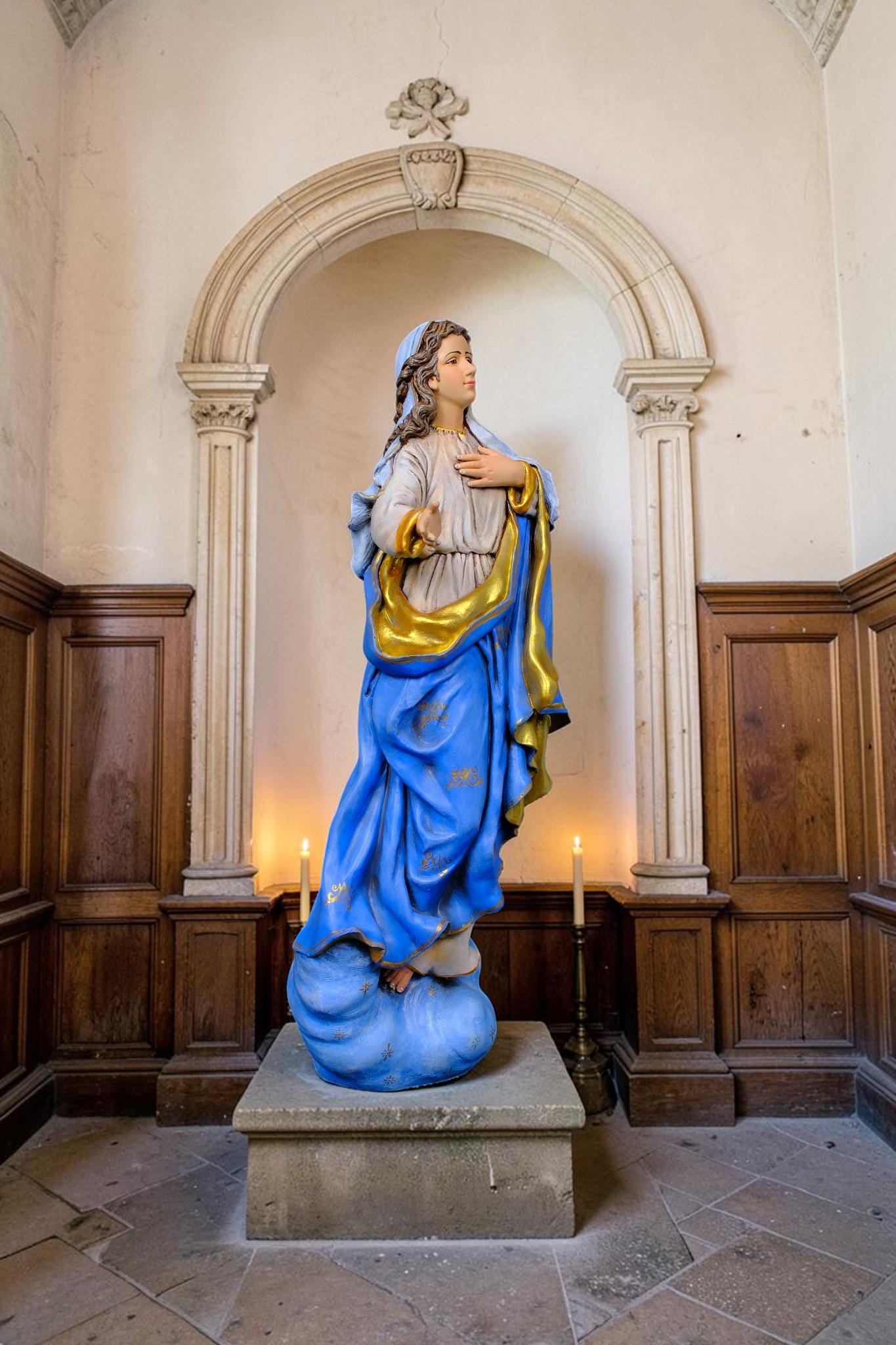 Hand-Painted Assumption of Mary Statue, Ornate Stone Resin Catholic Home Altar Decor, Marian Religious Figurine (50cm)