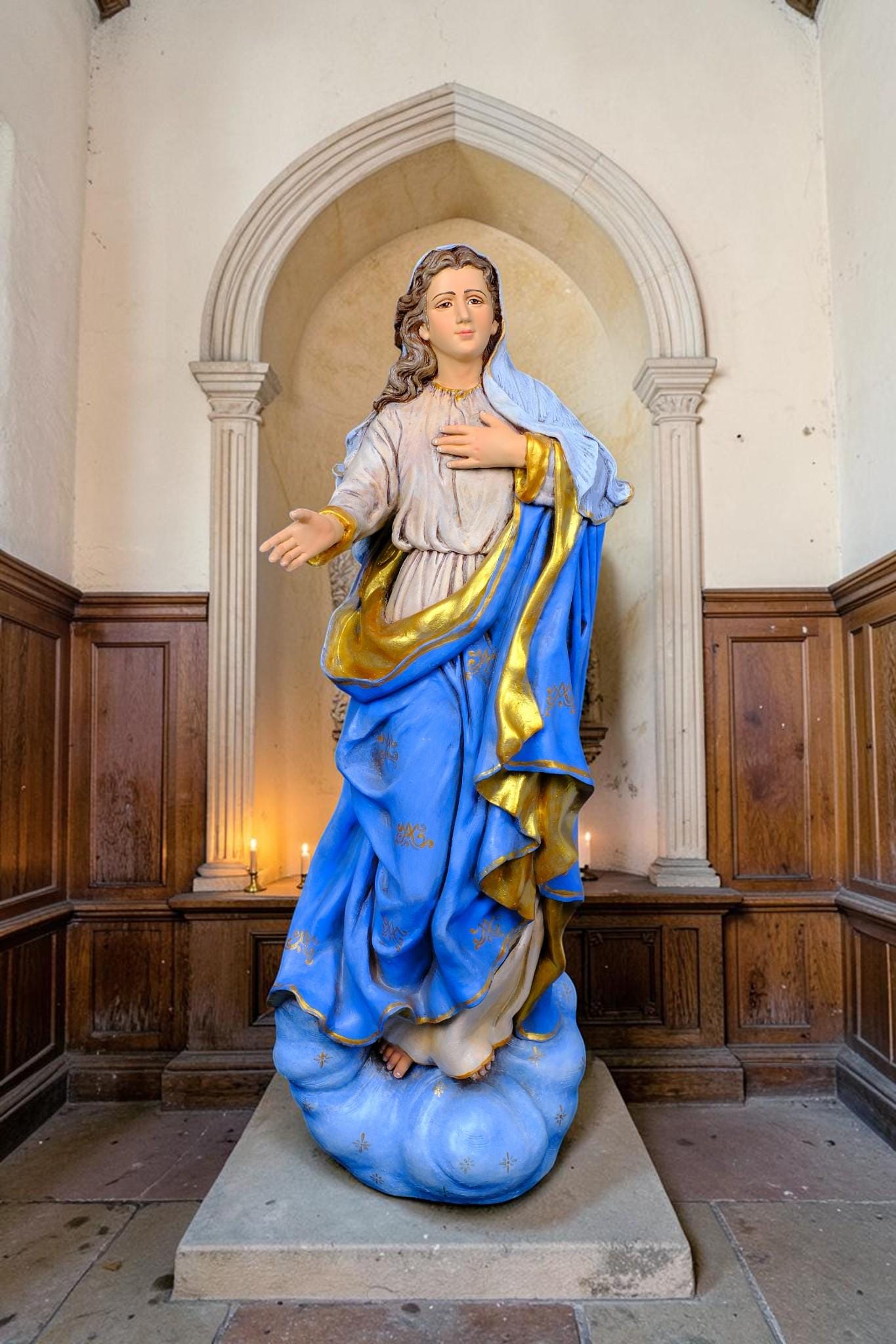 Hand-Painted Assumption of Mary Statue, Ornate Stone Resin Catholic Home Altar Decor, Marian Religious Figurine (50cm)