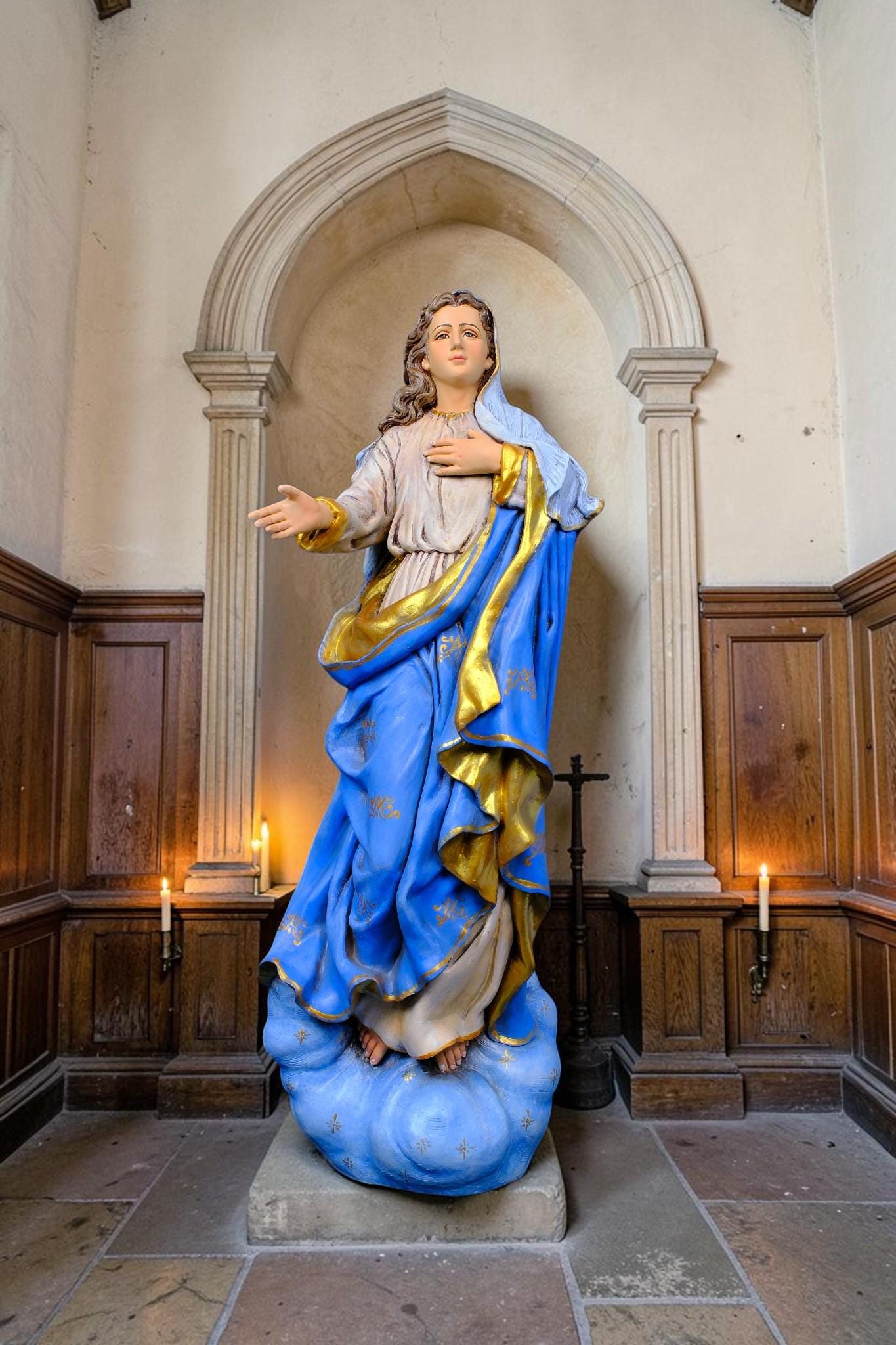 Hand-Painted Assumption of Mary Statue, Ornate Stone Resin Catholic Home Altar Decor, Marian Religious Figurine (50cm)