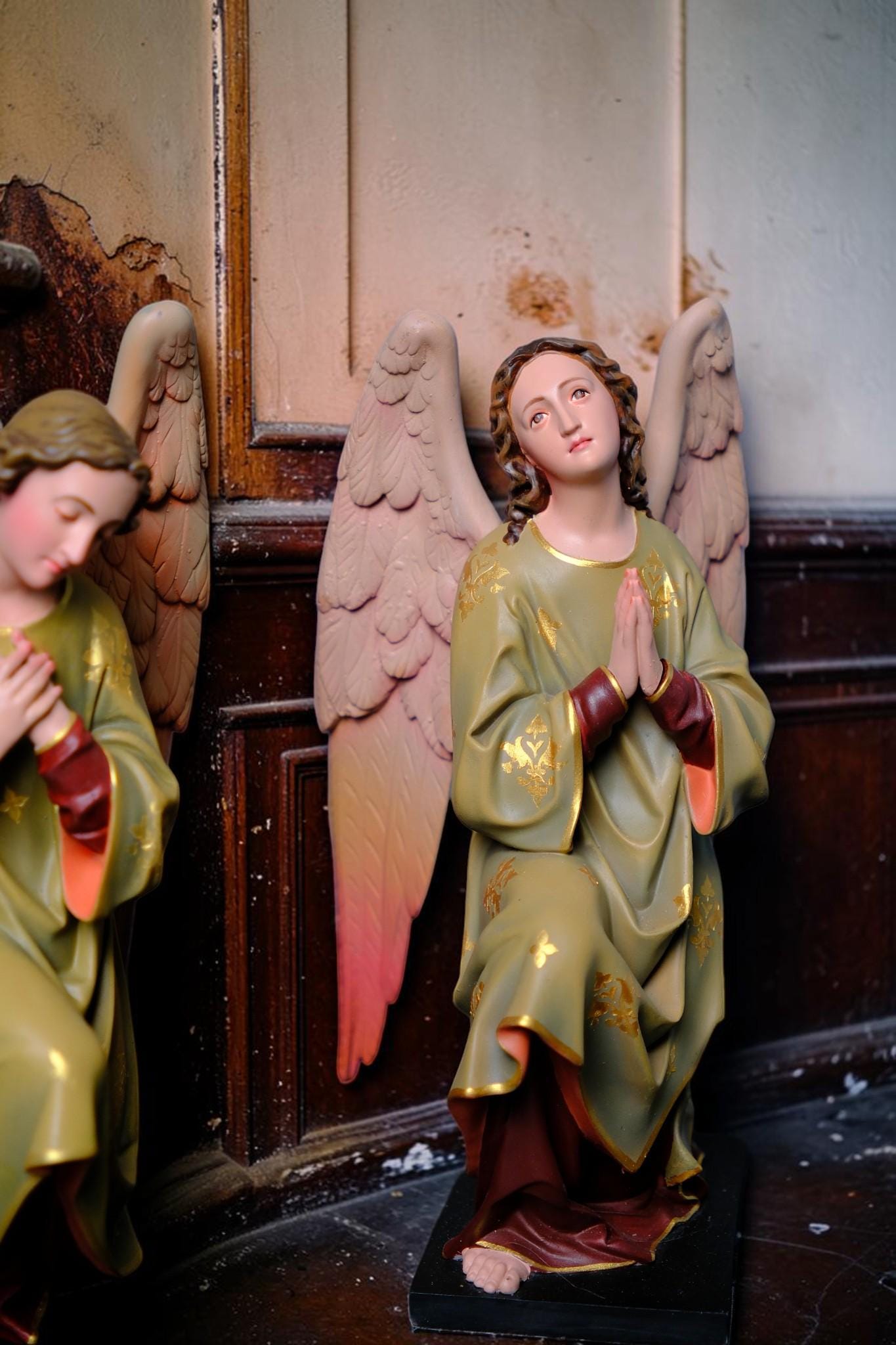 Hand-Painted Kneeling Angel Statues, Catholic Religious Decor, Stone Resin Figurines