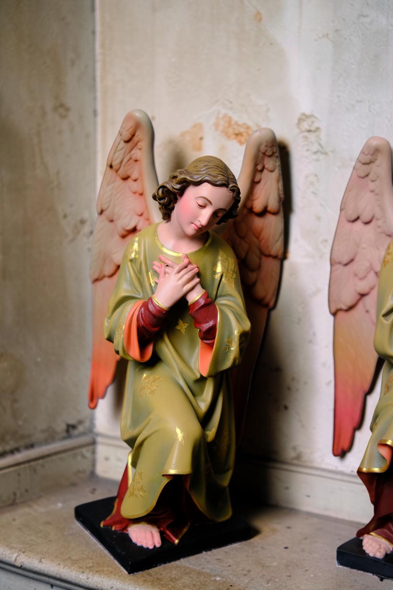 Hand-Painted Kneeling Angel Statues, Catholic Religious Decor, Stone Resin Figurines