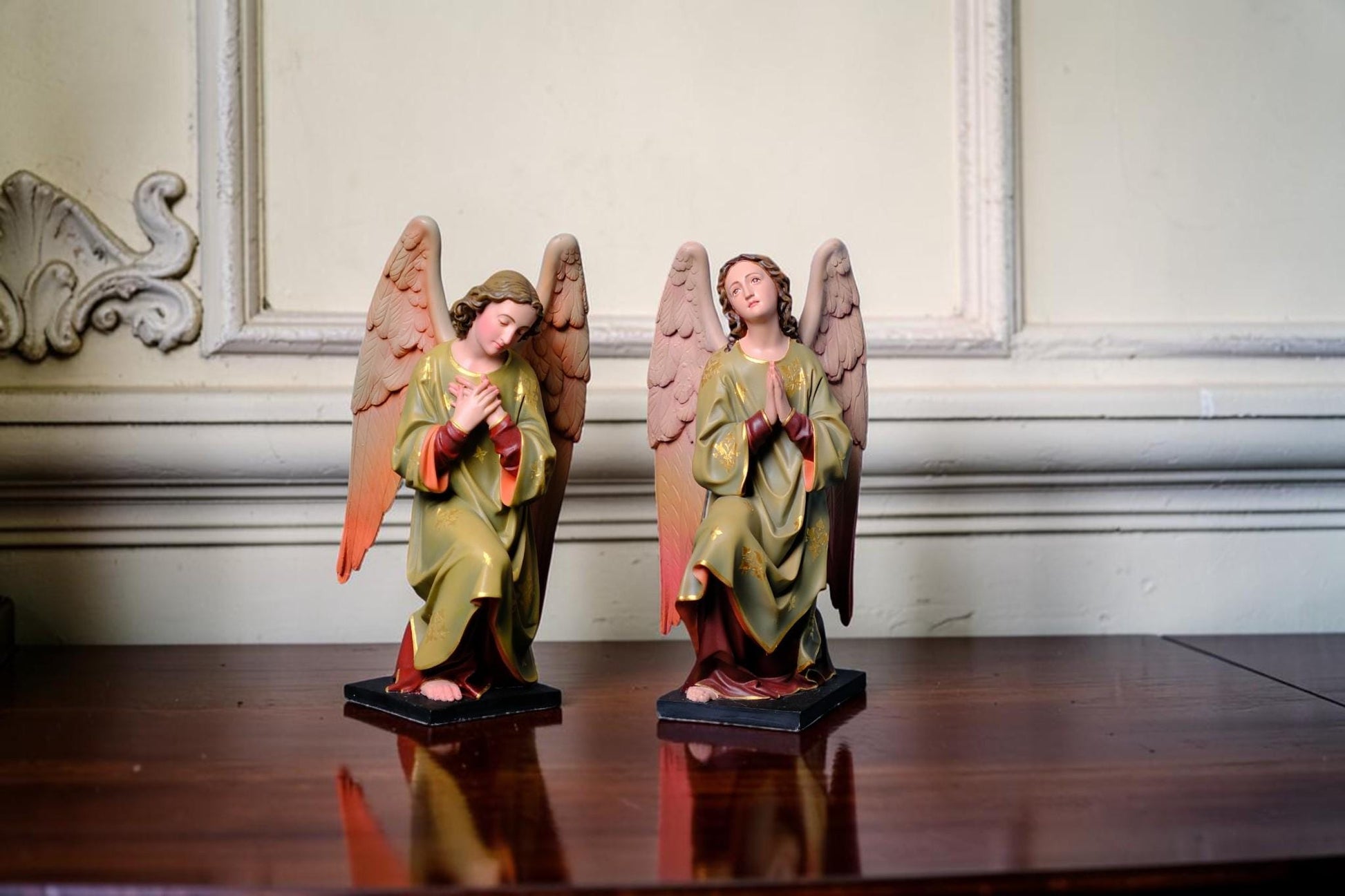 Hand-Painted Kneeling Angel Statues, Catholic Religious Decor, Stone Resin Figurines