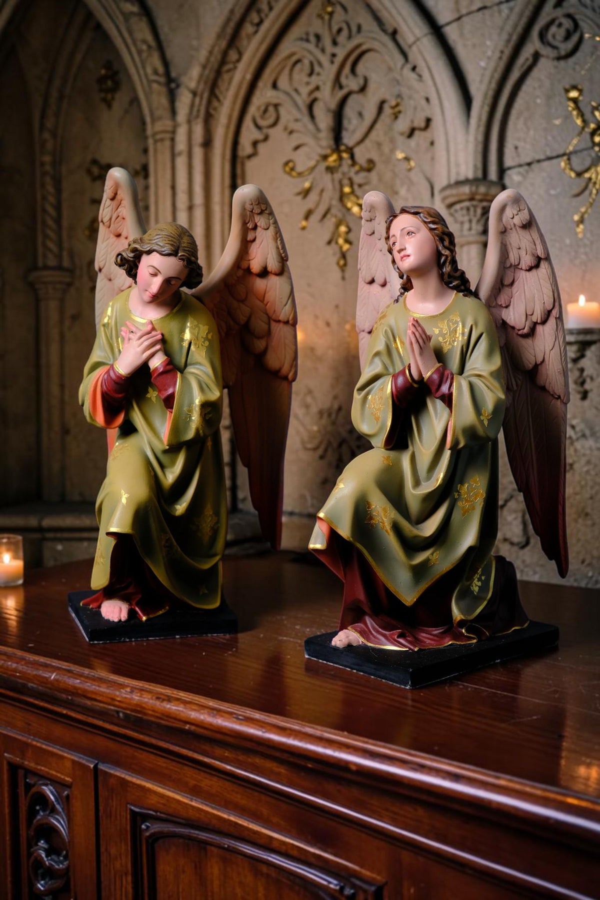 Hand-Painted Kneeling Angel Statues, Catholic Religious Decor, Stone Resin Figurines