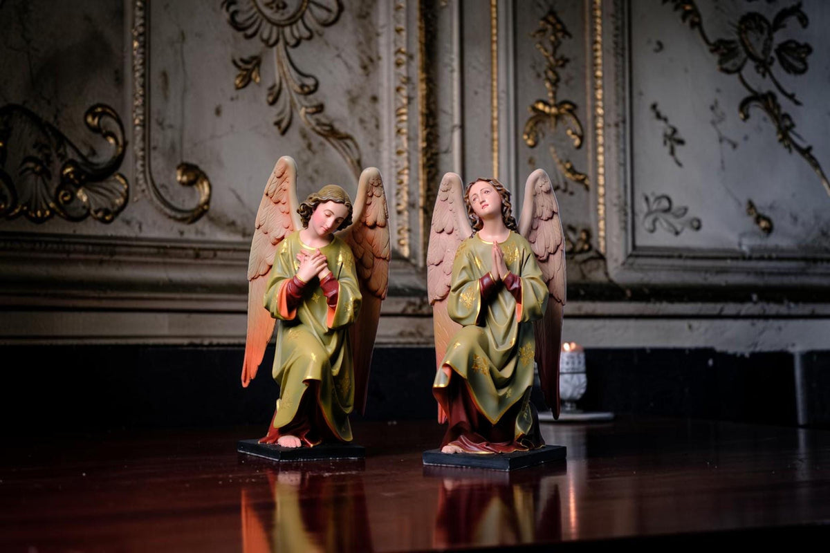 Hand-Painted Kneeling Angel Statues, Catholic Religious Decor, Stone Resin Figurines