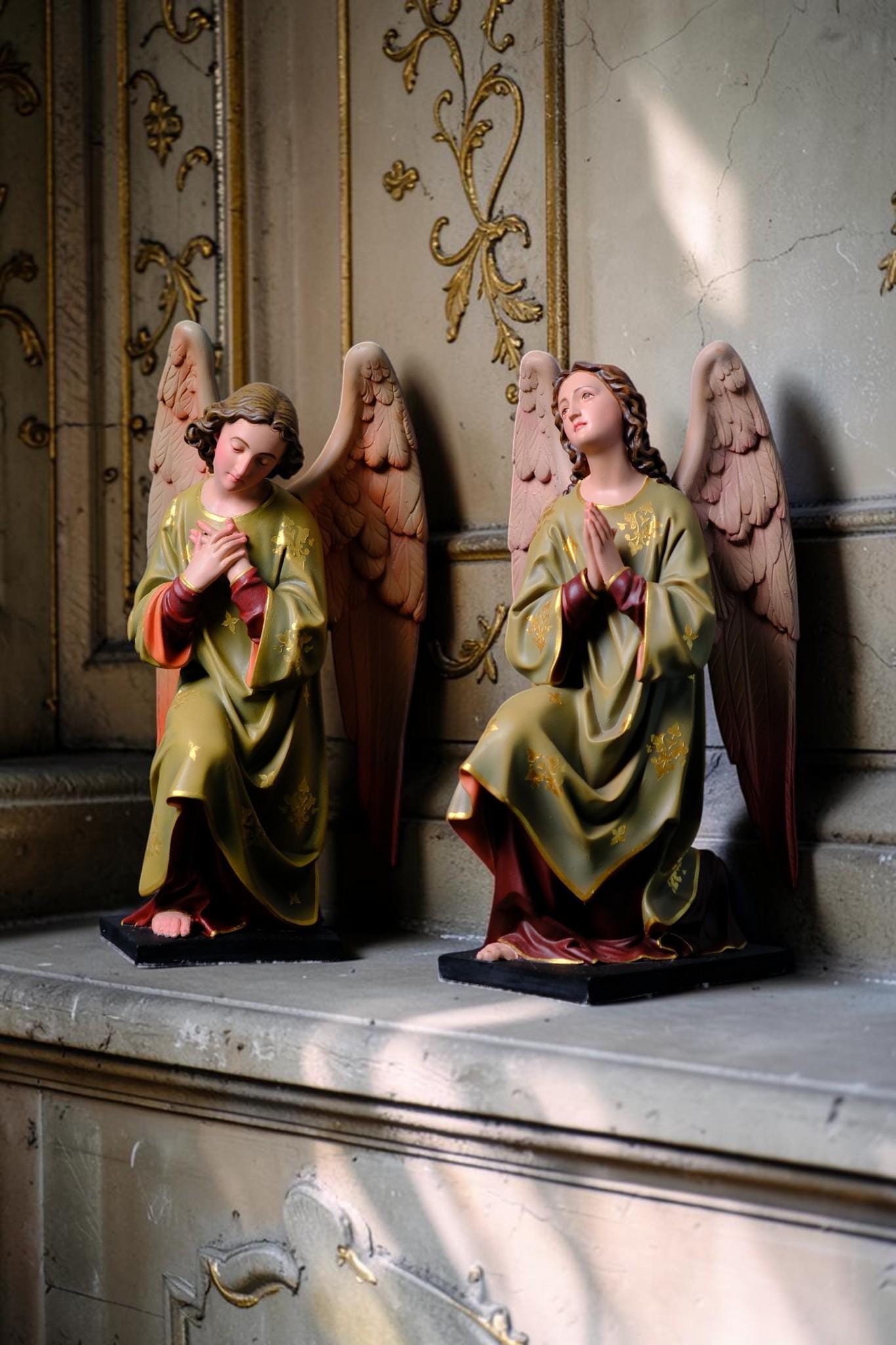 Hand-Painted Kneeling Angel Statues, Catholic Religious Decor, Stone Resin Figurines