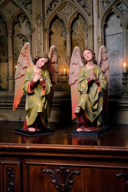 Hand-Painted Kneeling Angel Statues, Catholic Religious Decor, Stone Resin Figurines