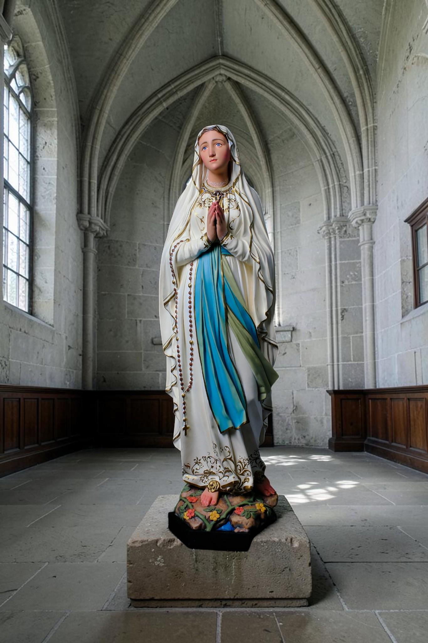 Our Lady of Lourdes Statue, Hand-Painted Stone Resin Catholic Home Altar Decor, Marian Religious Figurine (60cm)