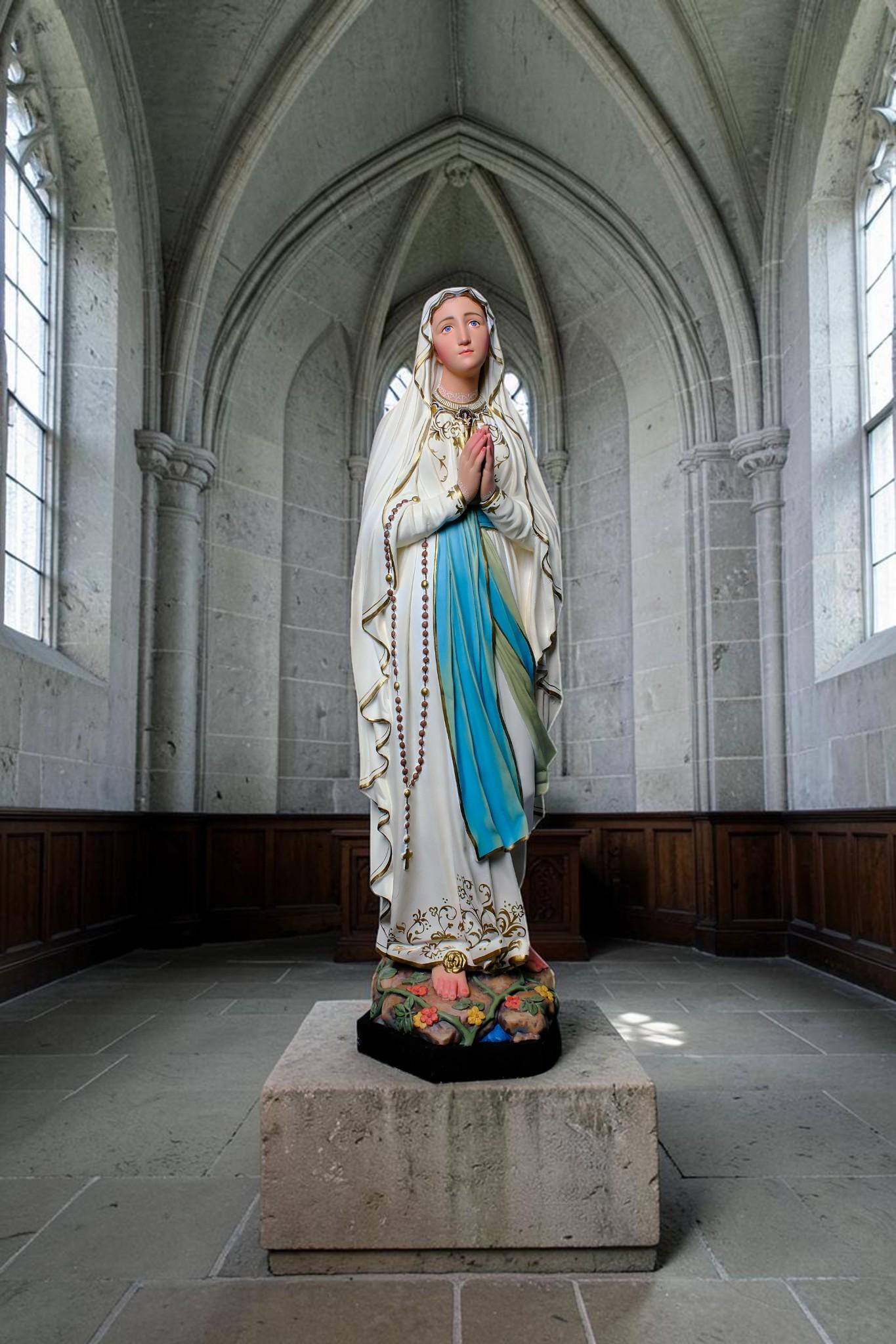 Our Lady of Lourdes Statue, Hand-Painted Stone Resin Catholic Home Altar Decor, Marian Religious Figurine (60cm)