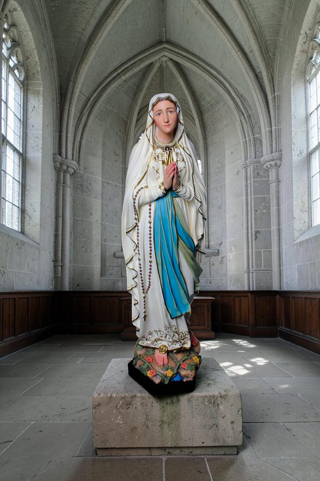 Our Lady of Lourdes Statue, Hand-Painted Stone Resin Catholic Home Altar Decor, Marian Religious Figurine (60cm)