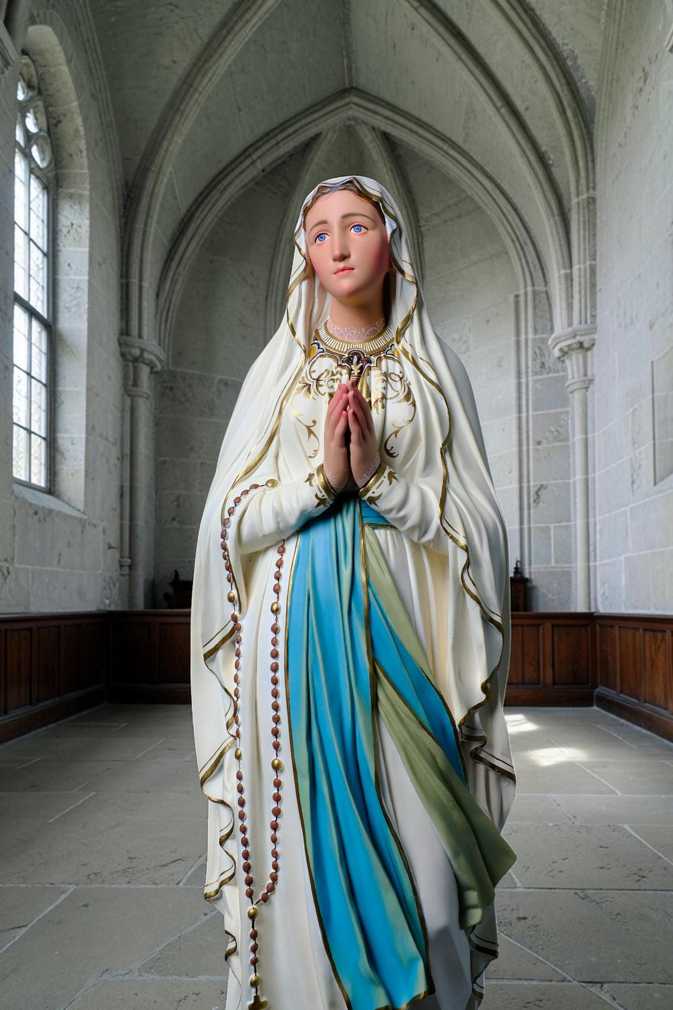 Our Lady of Lourdes Statue, Hand-Painted Stone Resin Catholic Home Altar Decor, Marian Religious Figurine (60cm)