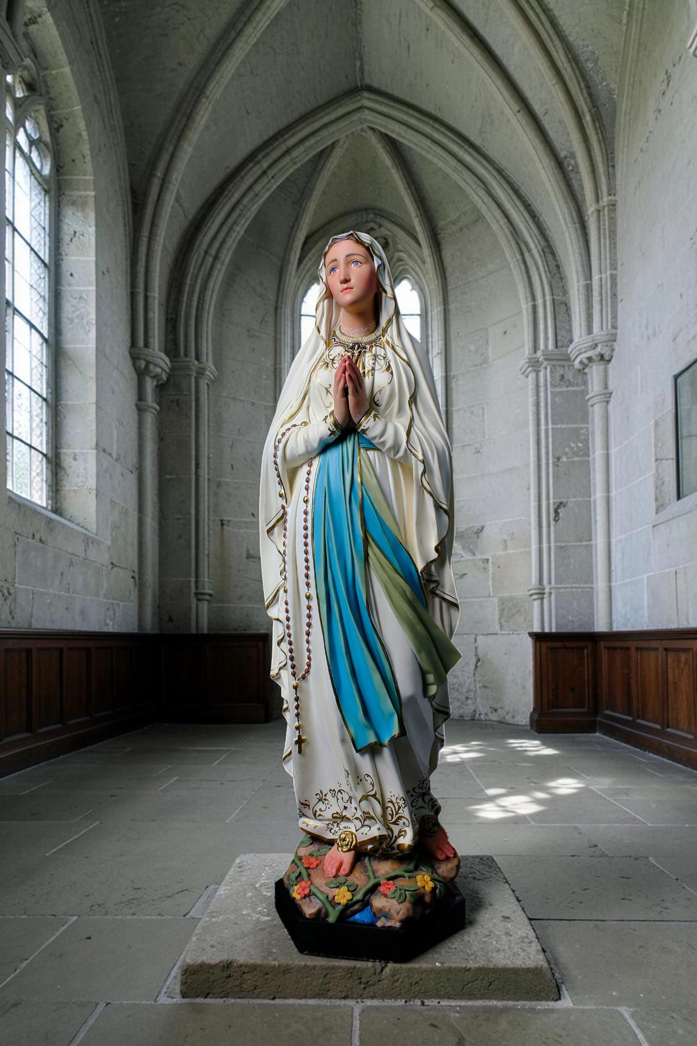 Our Lady of Lourdes Statue, Hand-Painted Stone Resin Catholic Home Altar Decor, Marian Religious Figurine (60cm)