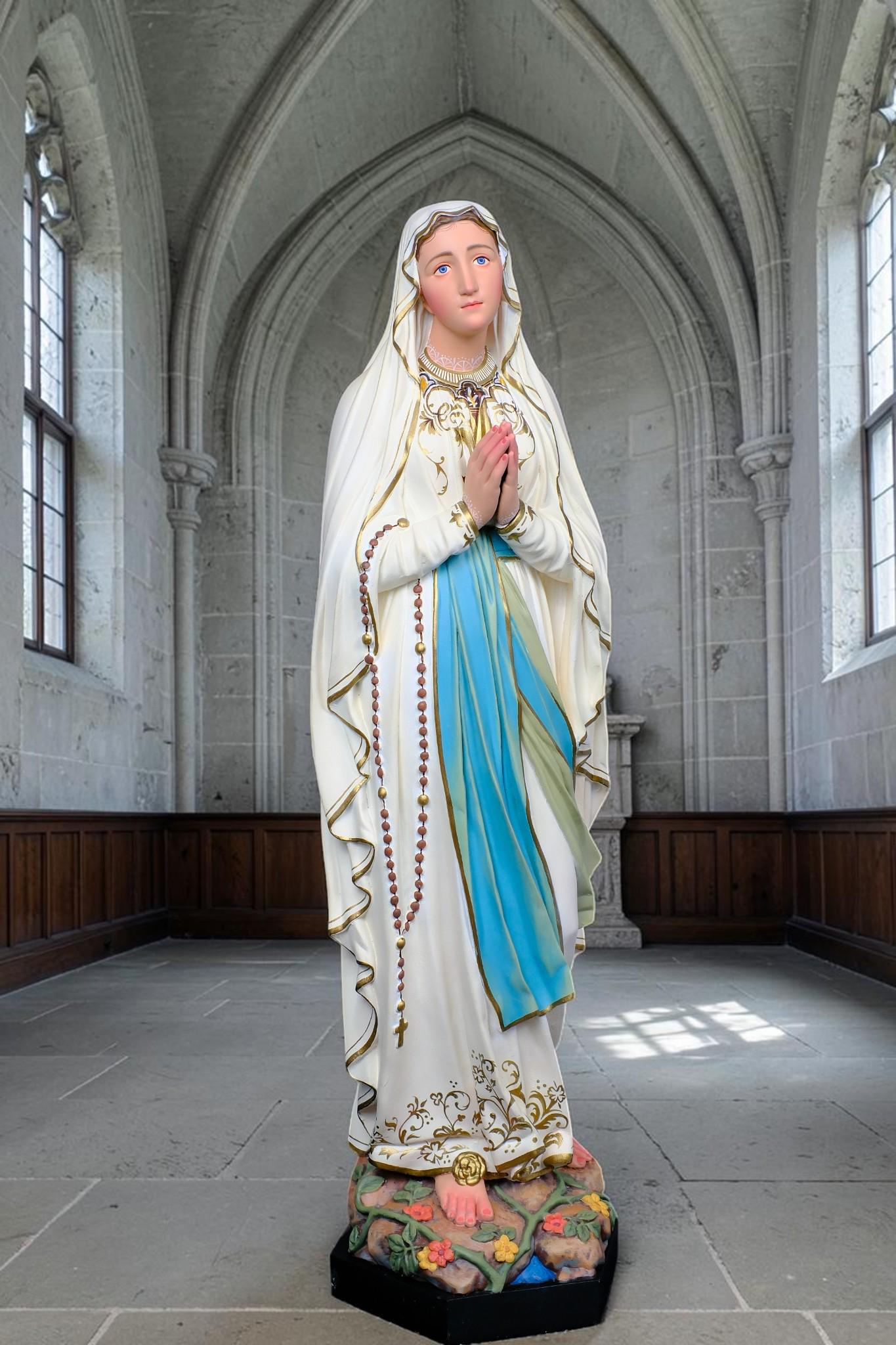 Our Lady of Lourdes Statue, Hand-Painted Stone Resin Catholic Home Altar Decor, Marian Religious Figurine (60cm)