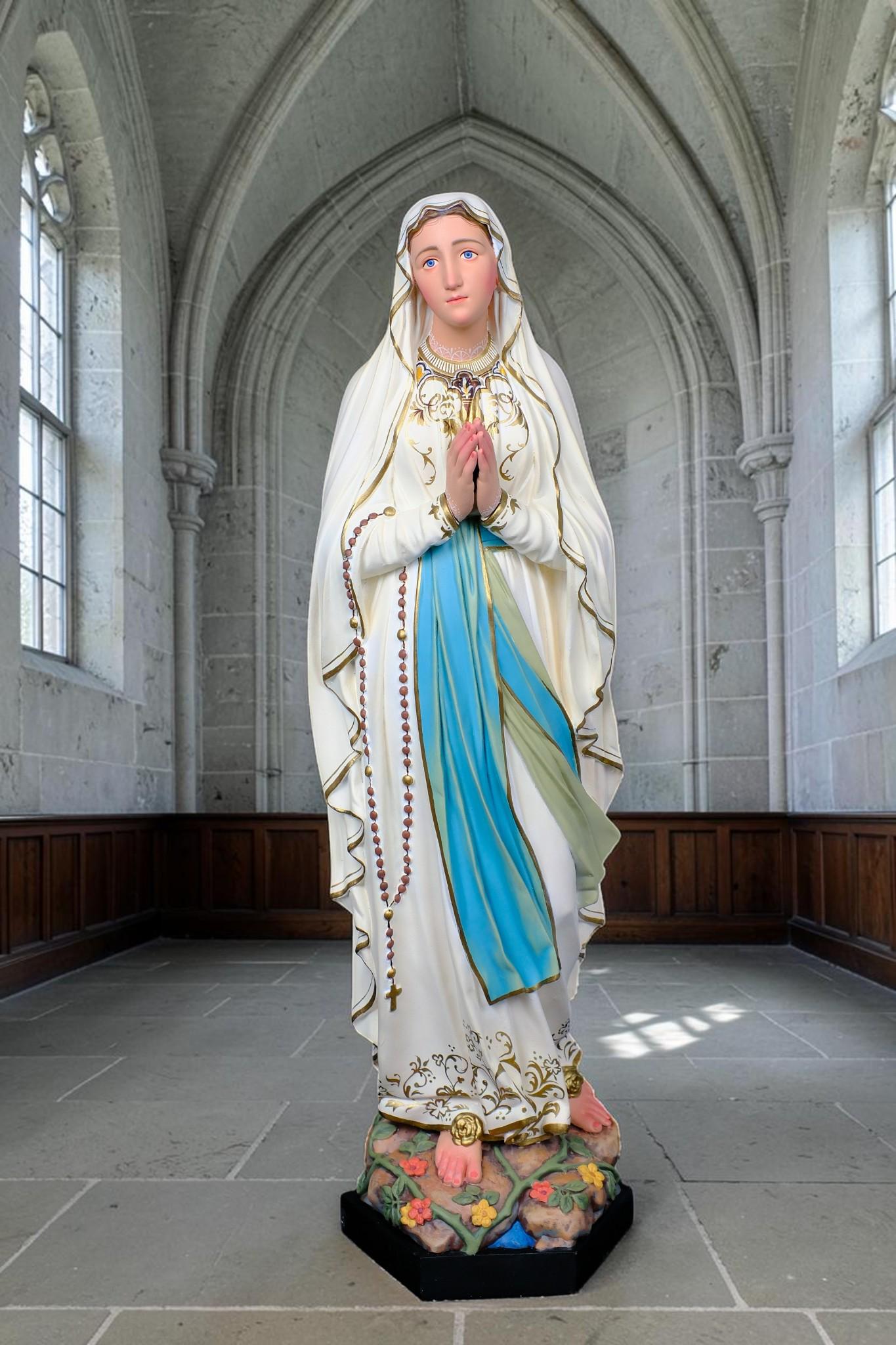 Our Lady of Lourdes Statue, Hand-Painted Stone Resin Catholic Home Altar Decor, Marian Religious Figurine (60cm)