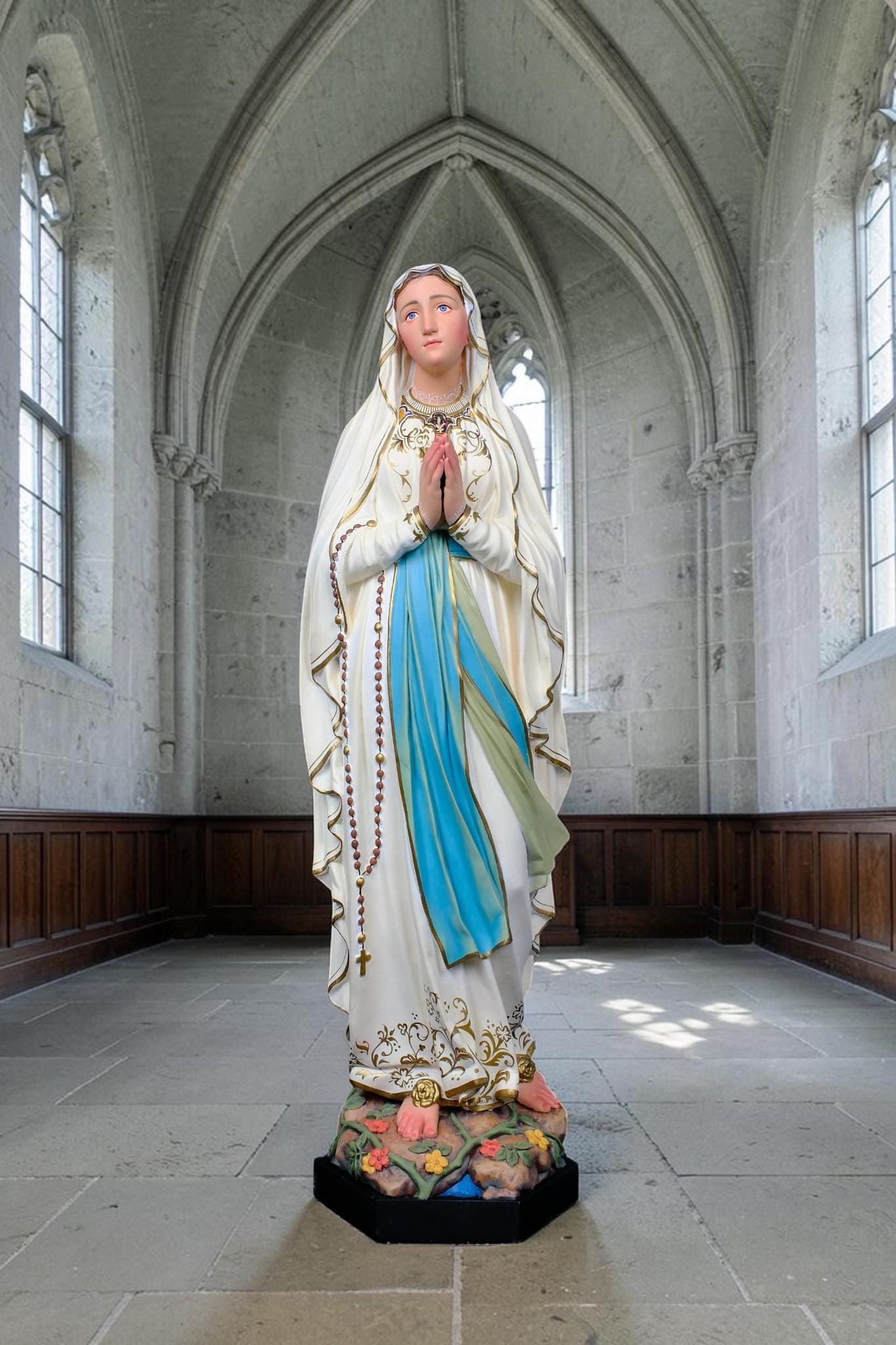 Our Lady of Lourdes Statue, Hand-Painted Stone Resin Catholic Home Altar Decor, Marian Religious Figurine (60cm)