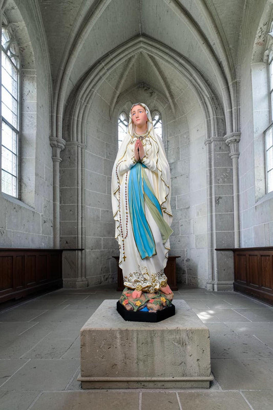 Our Lady of Lourdes Statue, Hand-Painted Stone Resin Catholic Home Altar Decor, Marian Religious Figurine (60cm)