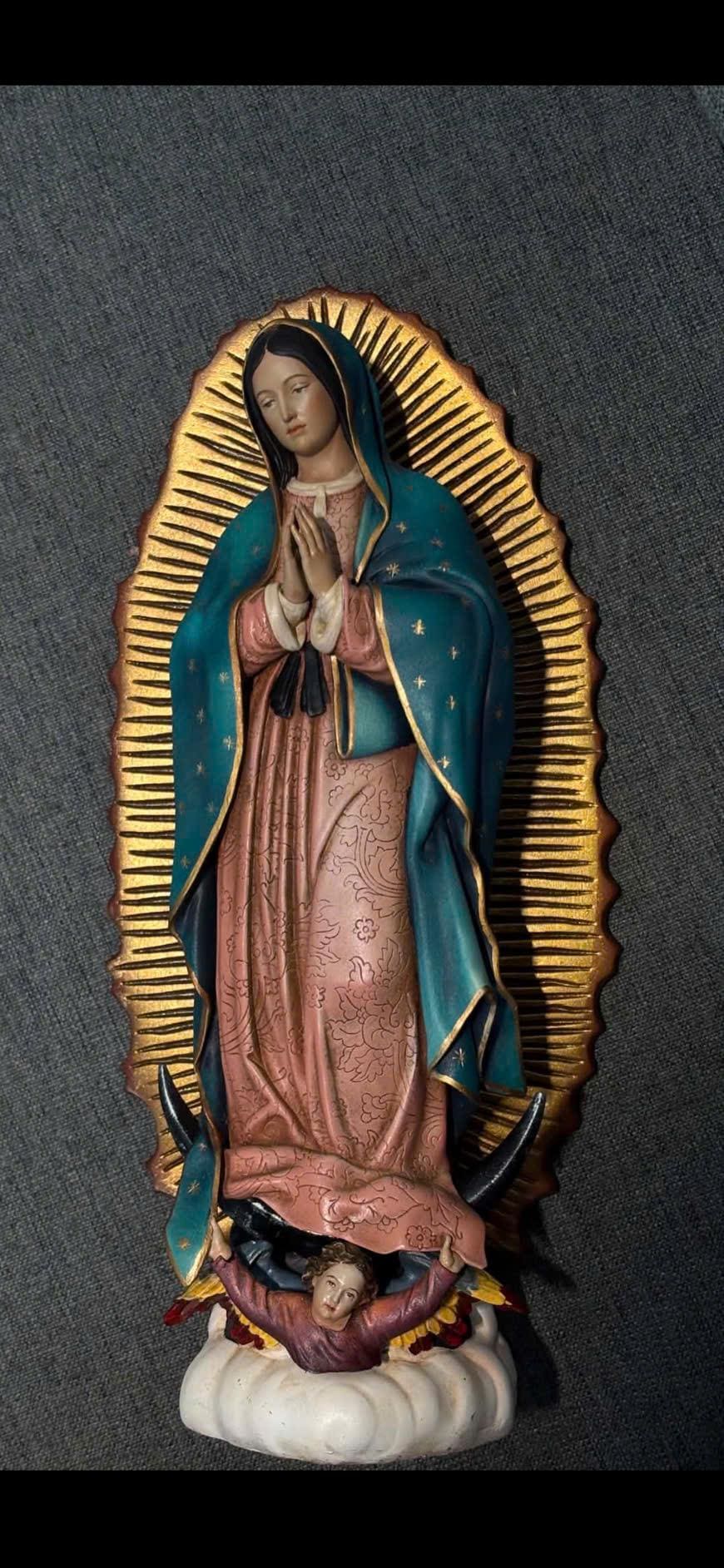 Hand-Painted Our Lady of Guadalupe Statue, Antique Finish Catholic Figurine, Stone Resin Altar Decor