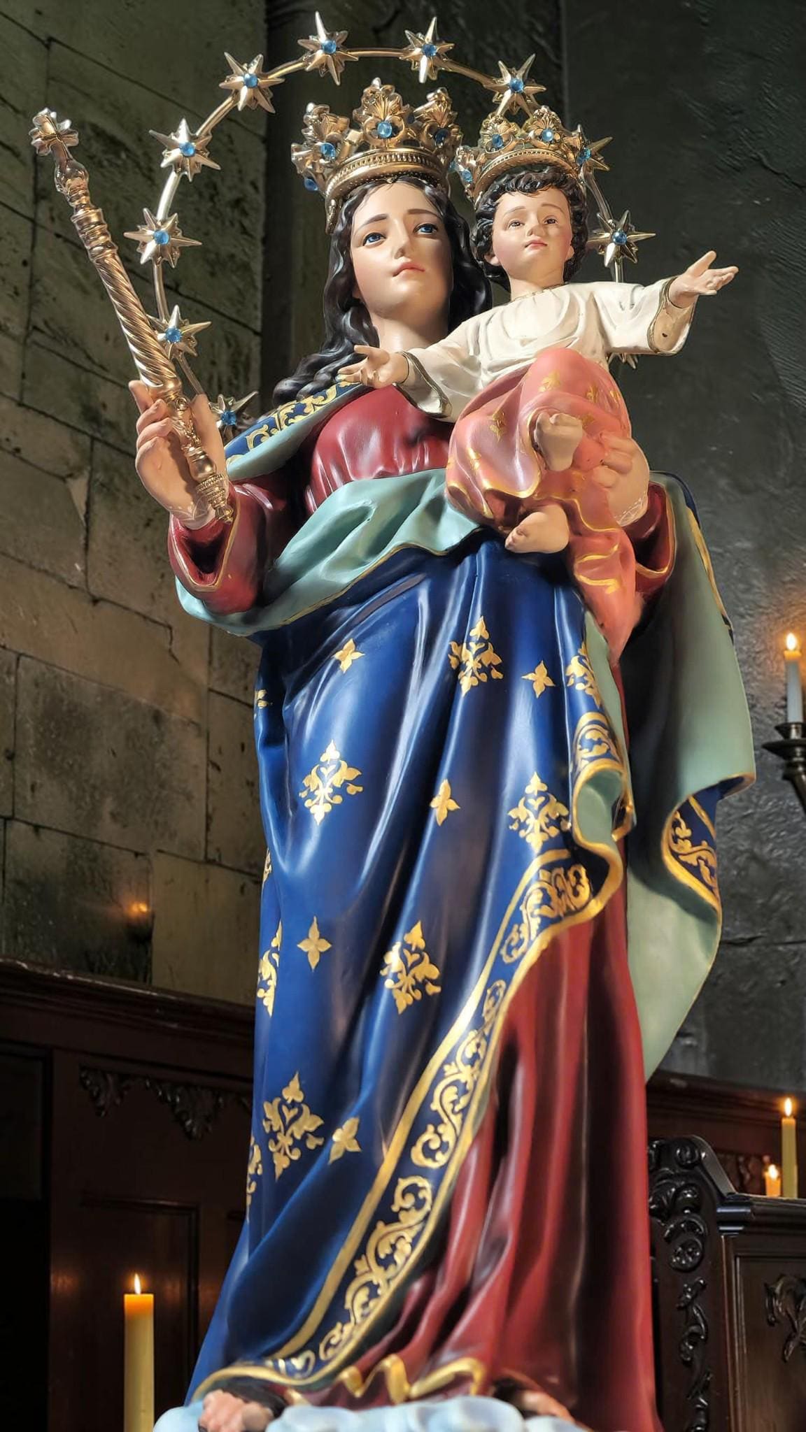Our Lady Help of Christians Statue, 50cm Virgin Mary with Child Jesus Catholic Decor