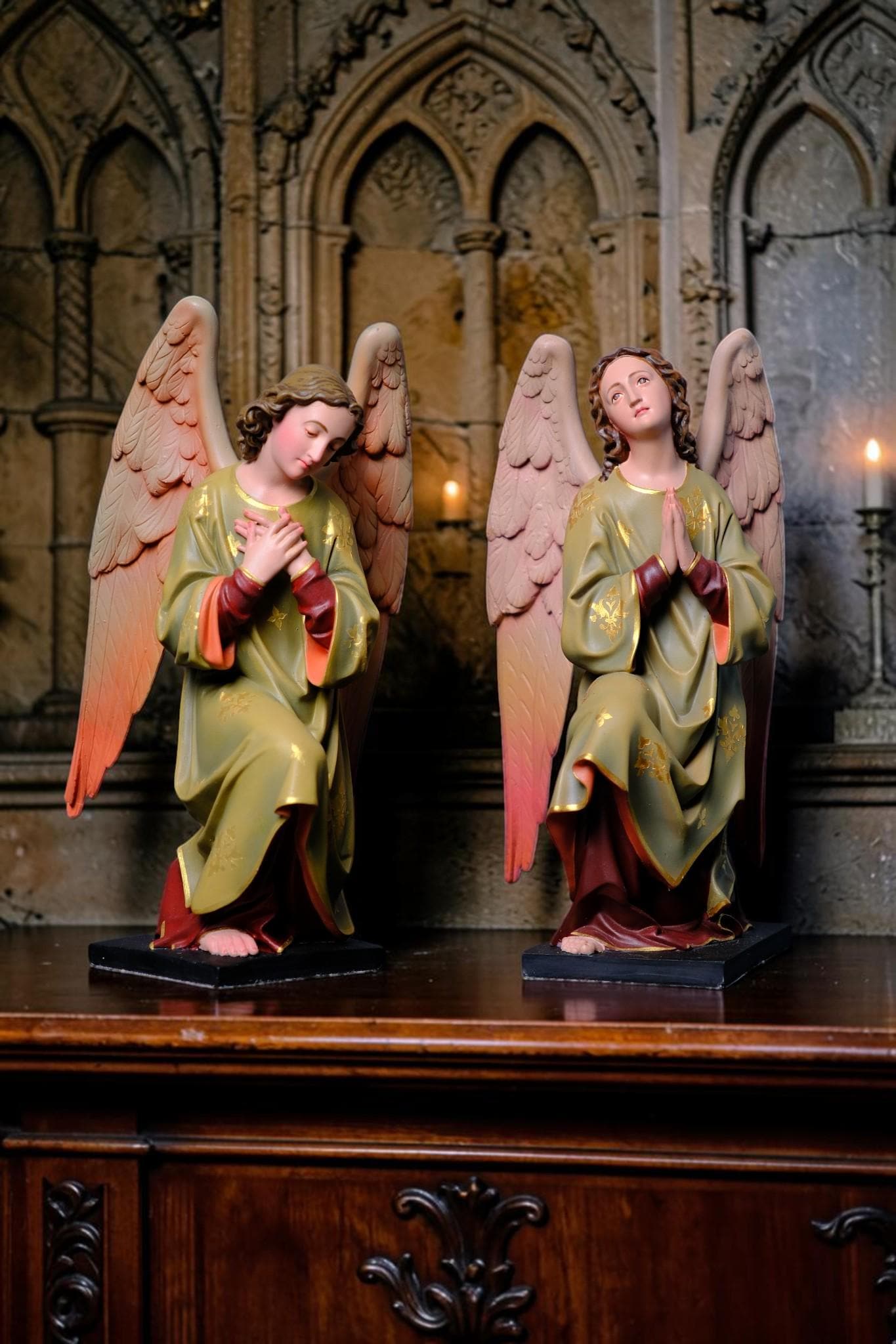 Hand-Painted Kneeling Angel Statues, Catholic Religious Decor, Stone Resin Figurines
