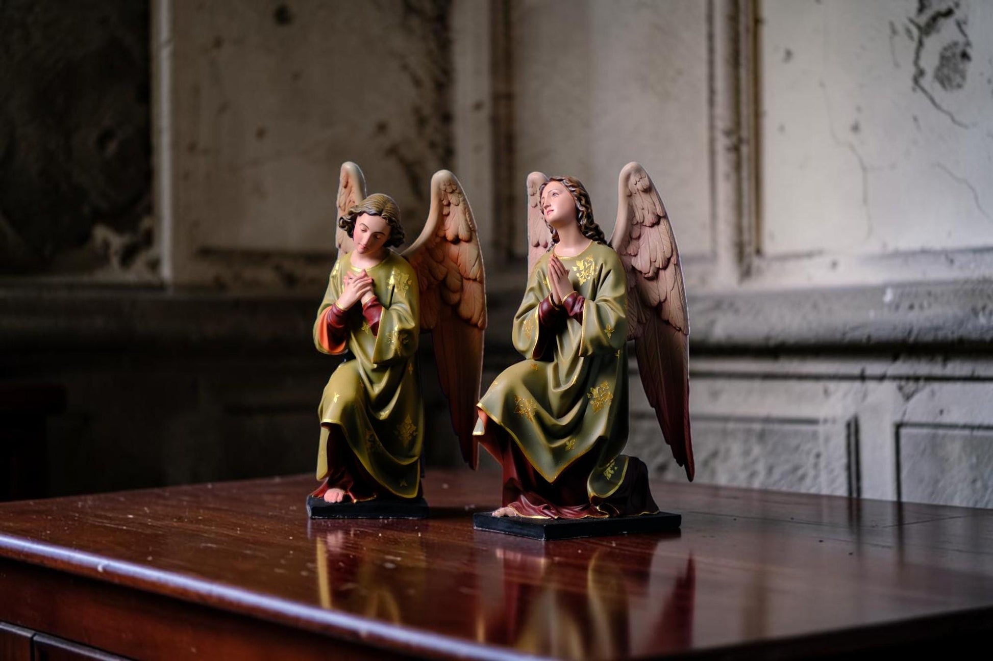 Hand-Painted Kneeling Angel Statues, Catholic Religious Decor, Stone Resin Figurines