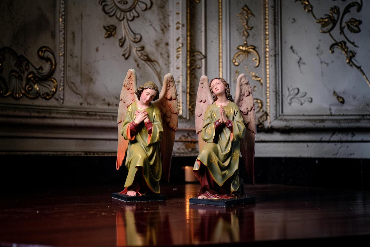 Hand-Painted Kneeling Angel Statues, Catholic Religious Decor, Stone Resin Figurines