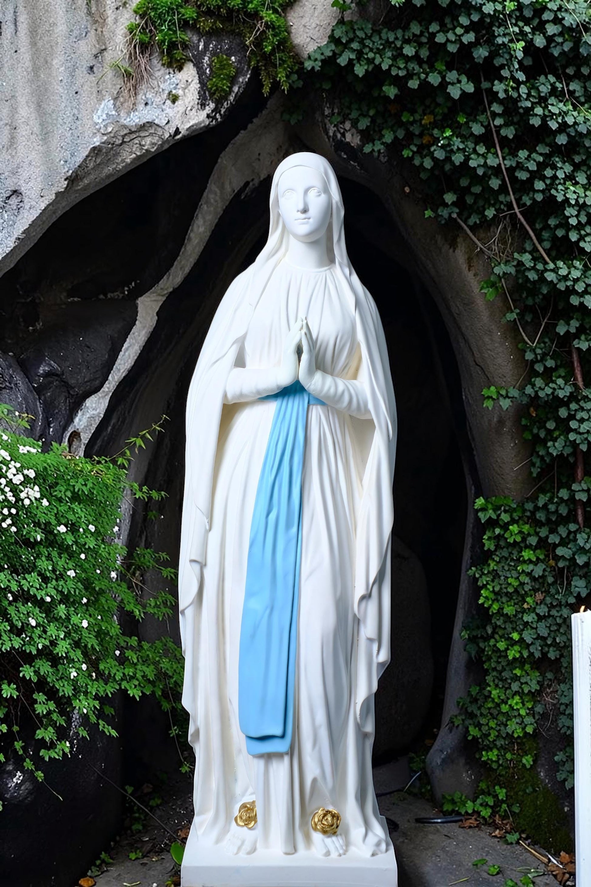 Hand-Painted Our Lady of Lourdes Statue, Catholic Prayer Room Decor (25cm or 60cm)