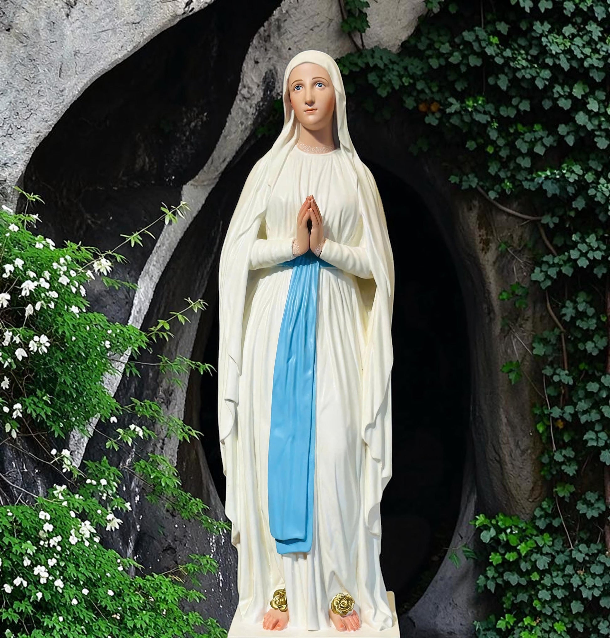 Hand-Painted Our Lady of Lourdes Statue, Catholic Prayer Room Decor (25cm or 60cm)