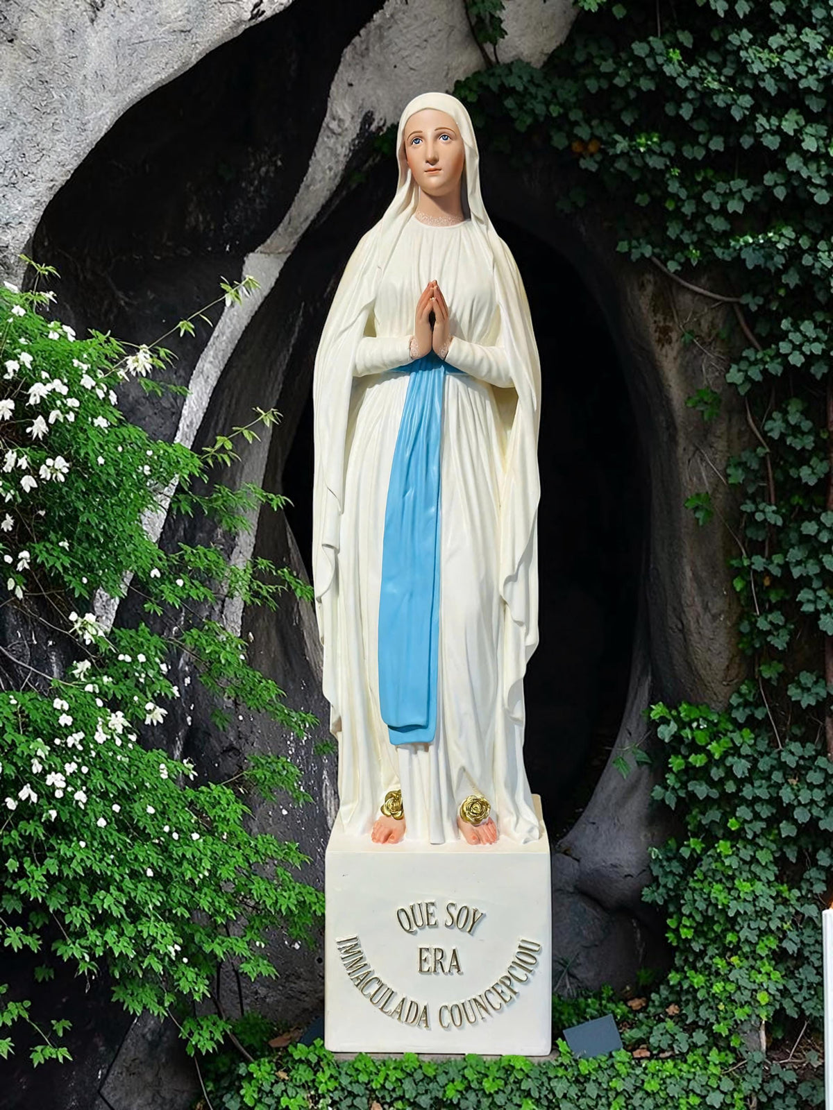 Hand-Painted Our Lady of Lourdes Statue, Catholic Prayer Room Decor (25cm or 60cm)