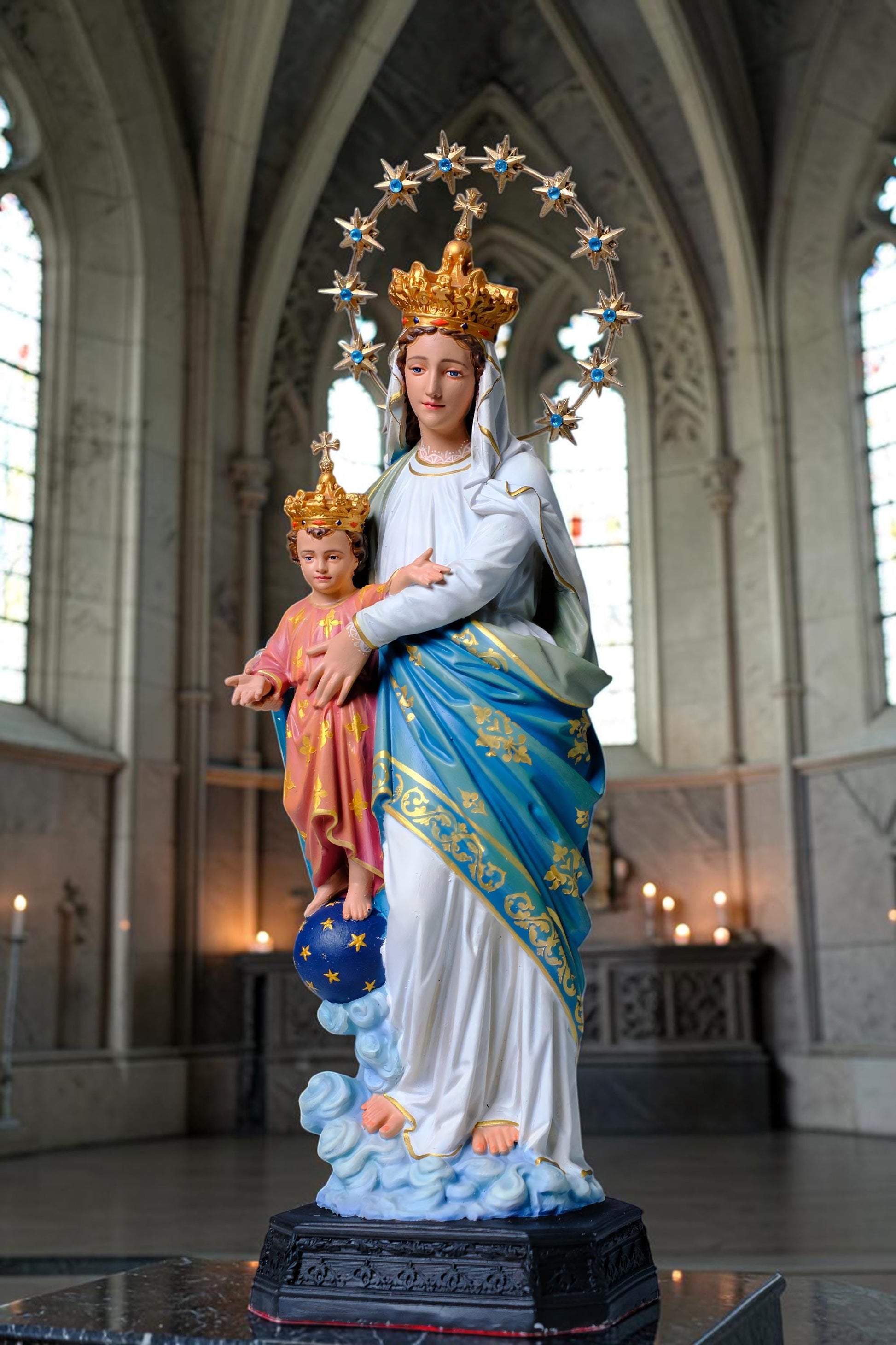 Hand-Painted Our Lady of Victory Statue, 40cm Marian Figurine for Altar Decor
