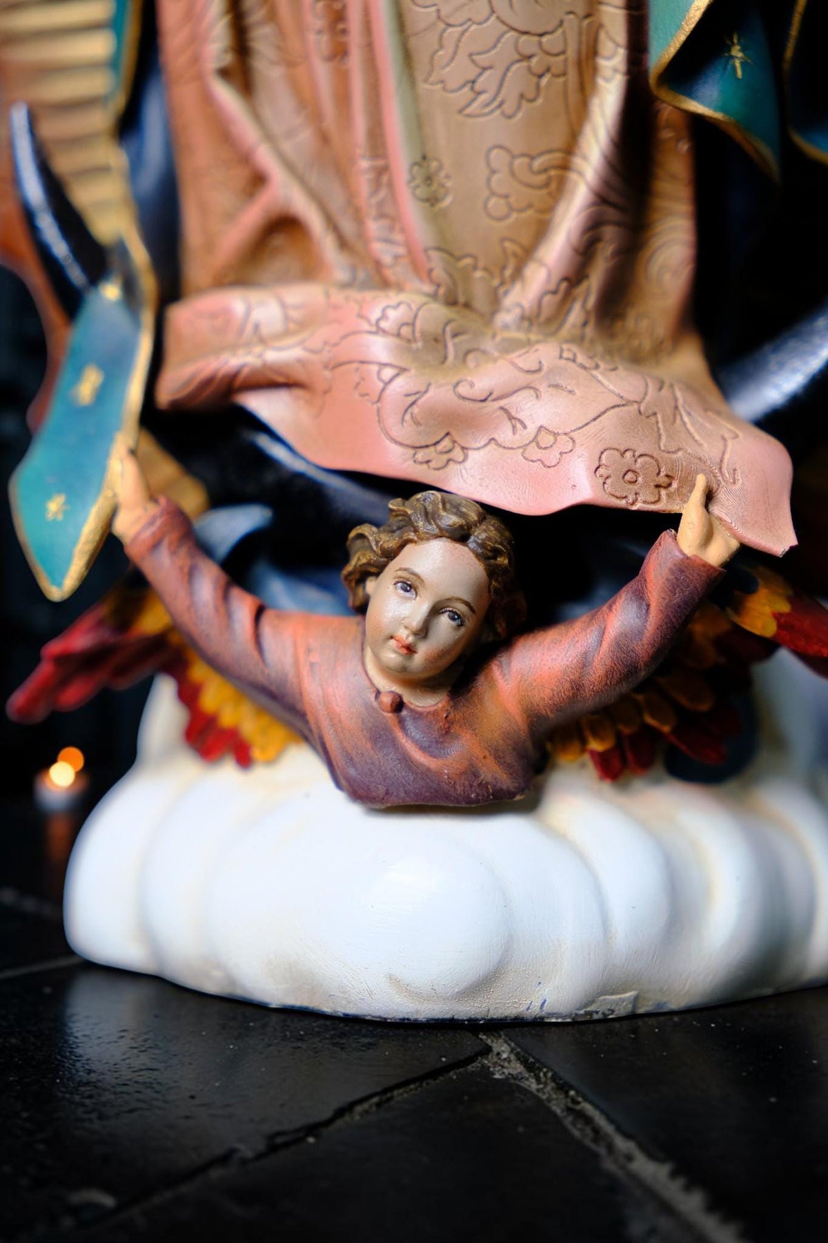 Hand-Painted Our Lady of Guadalupe Statue, Antique Finish Catholic Figurine, Stone Resin Altar Decor __etsy:8437231584